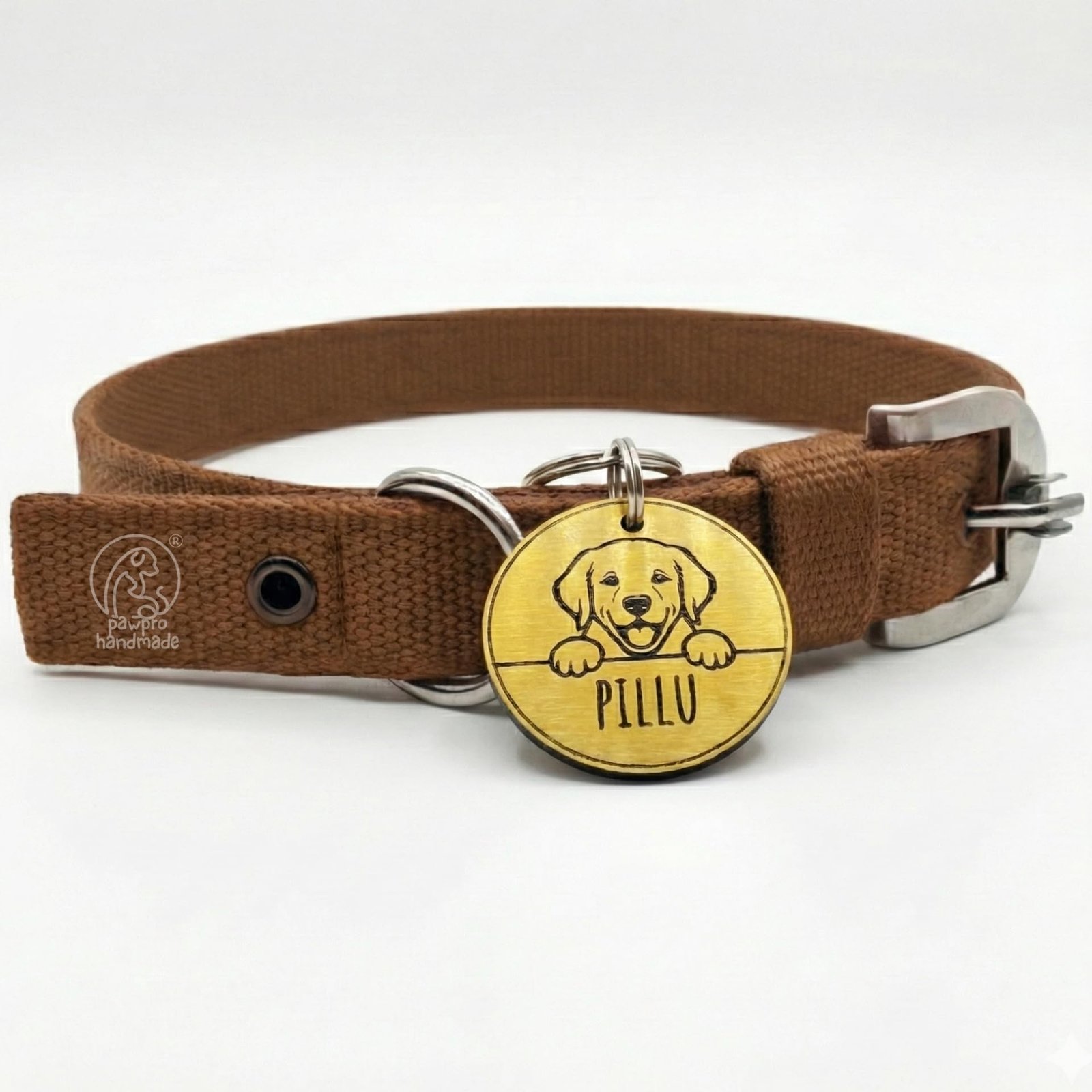 Pawpro Adjustable Nylon Dog Collar with Secure D-Ring from Small - Medium to Large Breeds (Brown, Large)