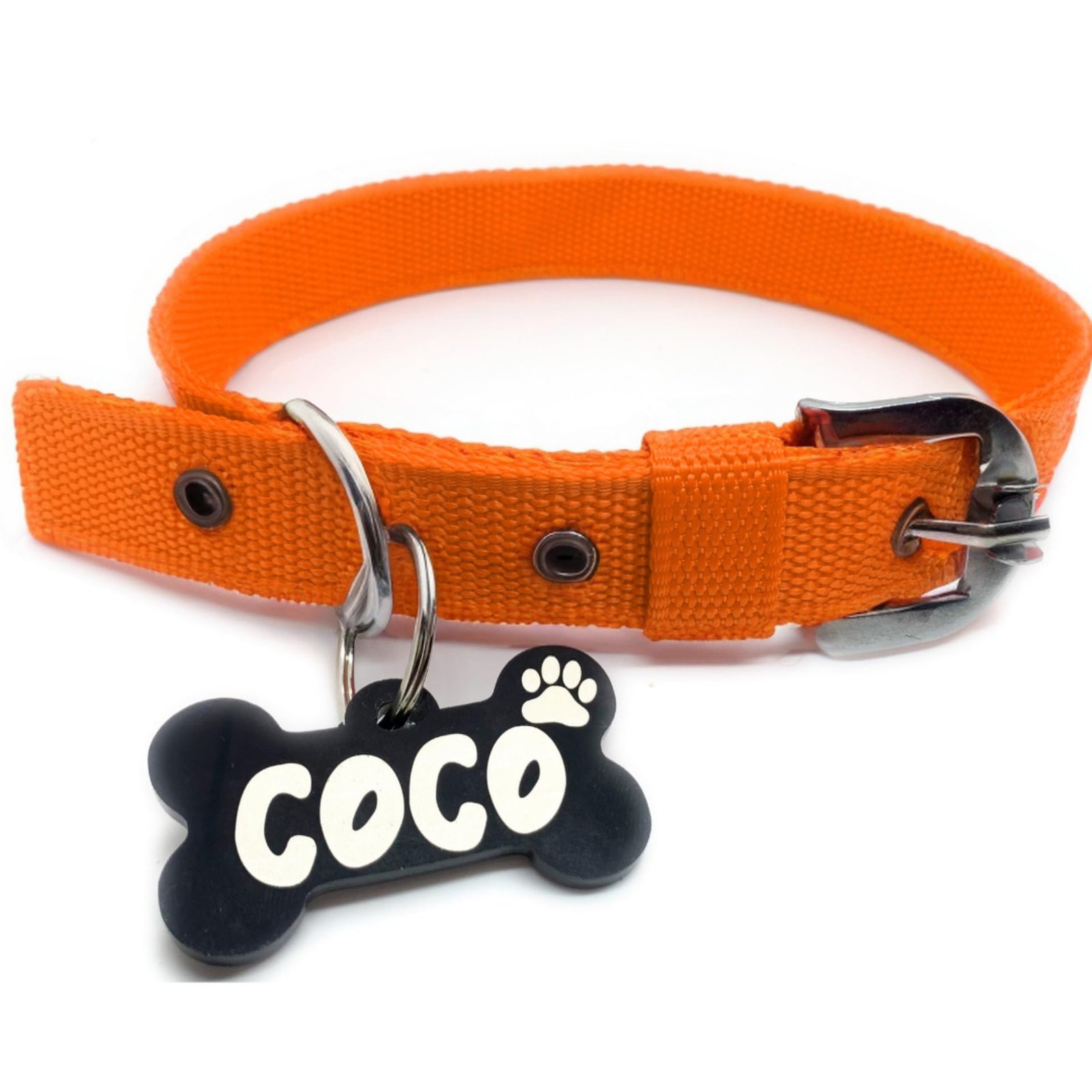 PAWPRO HANDMADE Naylon Dog Collar Belt with Customizable Dog Name Tag Soft Comfy Pet Collar (Sunset, Medium)