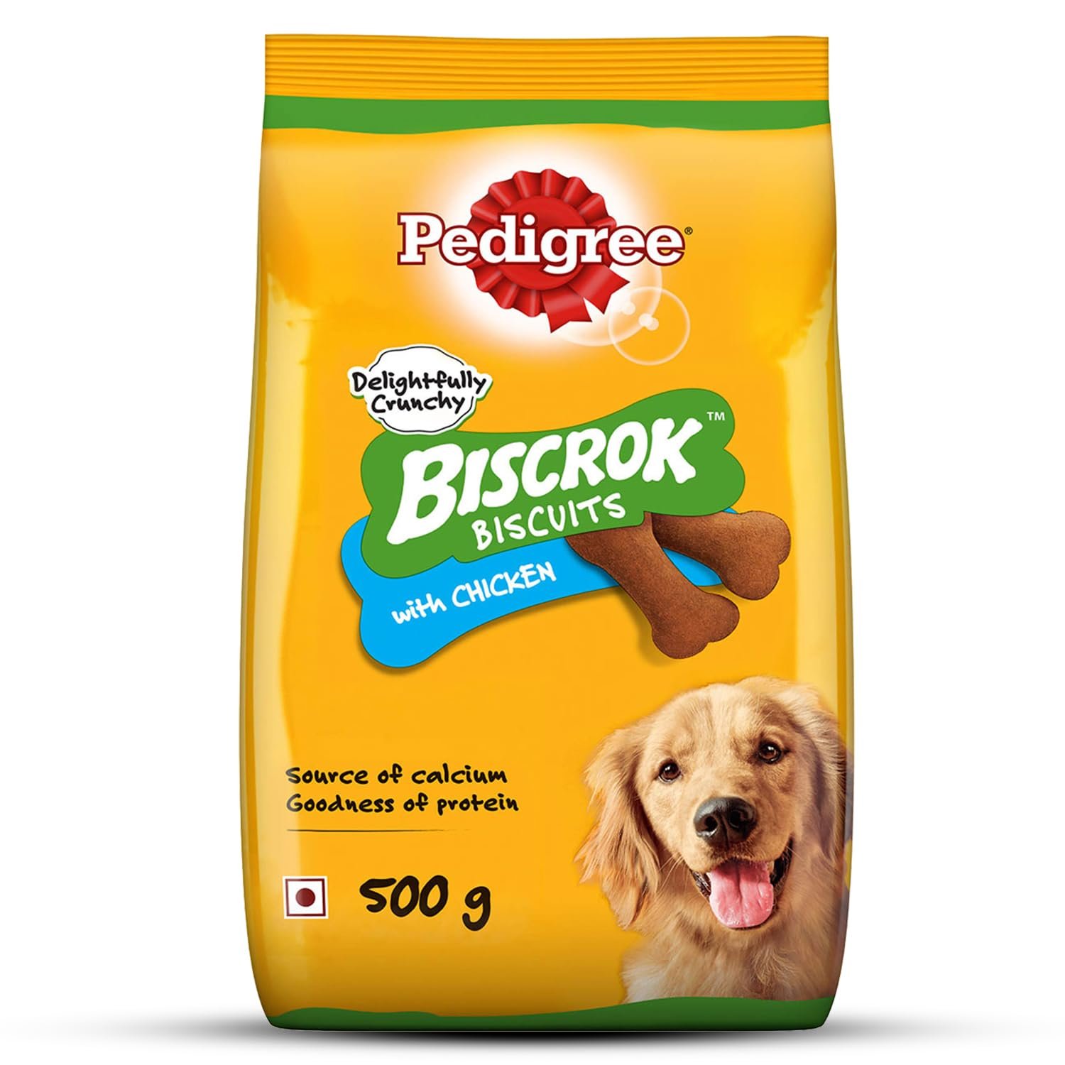 Pedigree Biscrok Biscuits (Above 4 Months) Dog Treats, Chicken Flavour, 500 g, Source of Calcium, Goodness of 15% Protein