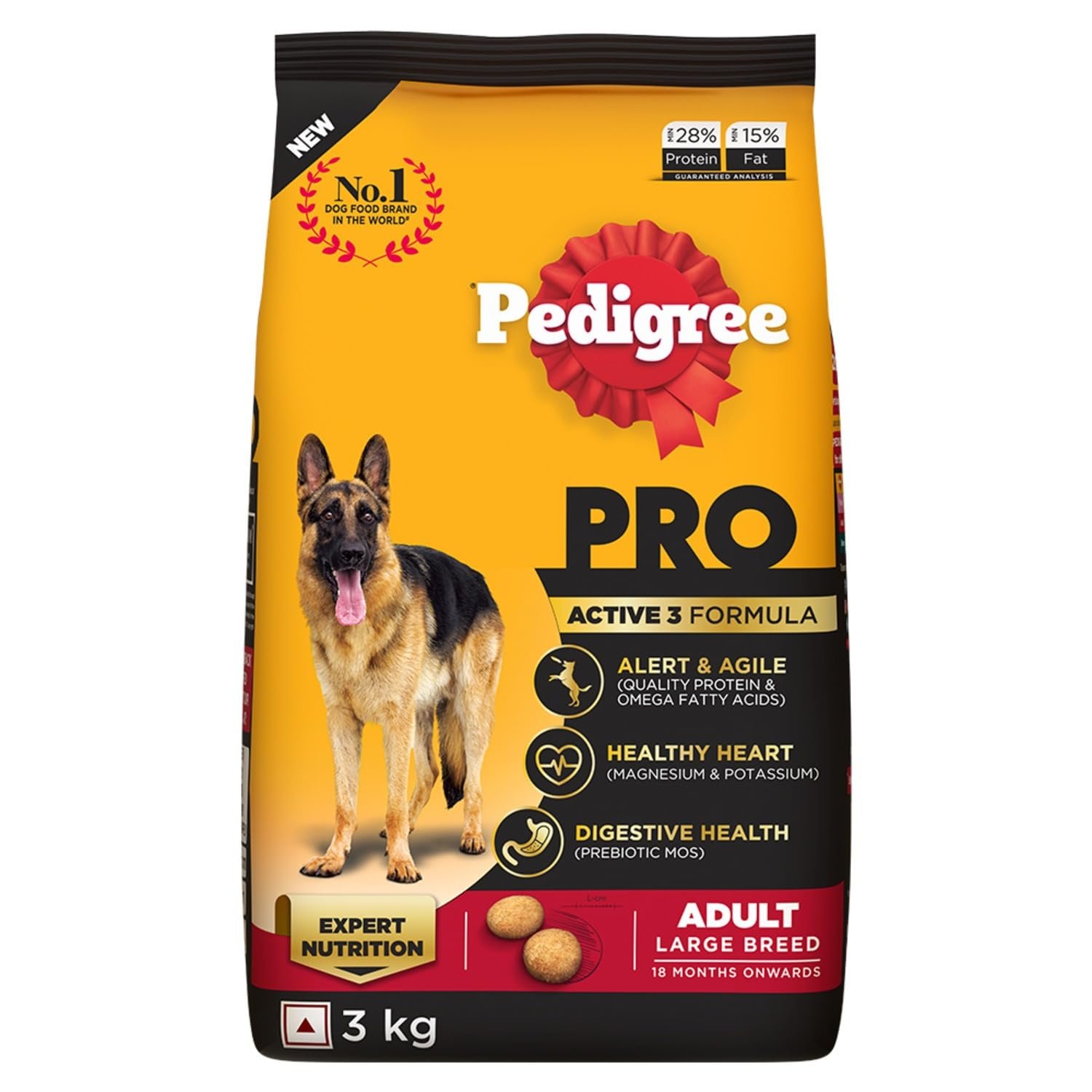 Pedigree PRO Adult Large Breed, 3 kg Dry Dog Food, Vet Trusted Brand, Expert Nutrition, Quality Protein, 33% More Nutrients (