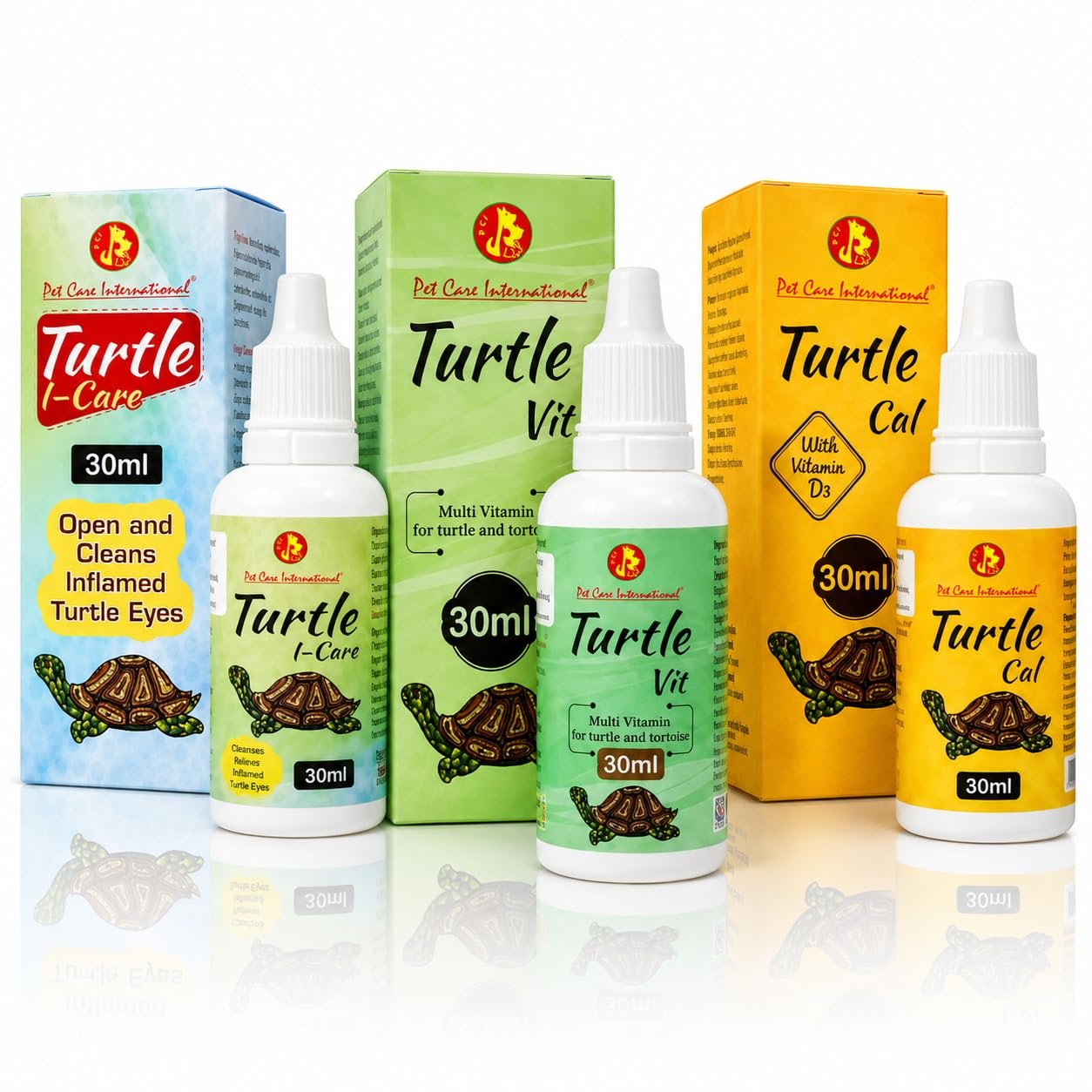 Pet Care International (PCI) Combo of Turtle i-Care, Turtle Cal, Turtle VIT Drop for Swollen, Infected Eye & for Strong Shell
