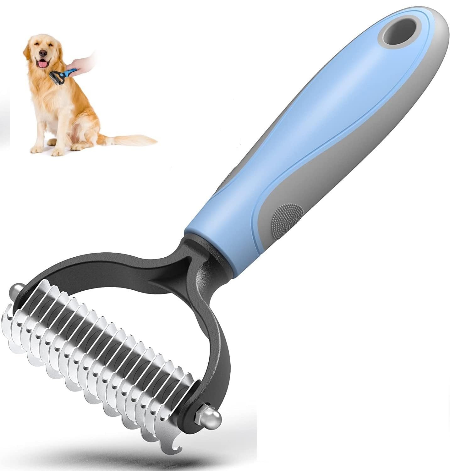 Pet Grooming Brush for Dogs & Cats, Double Sided Deshedding and Dematting Comb Gentle Stainless Steel Teeth for Easy Grooming
