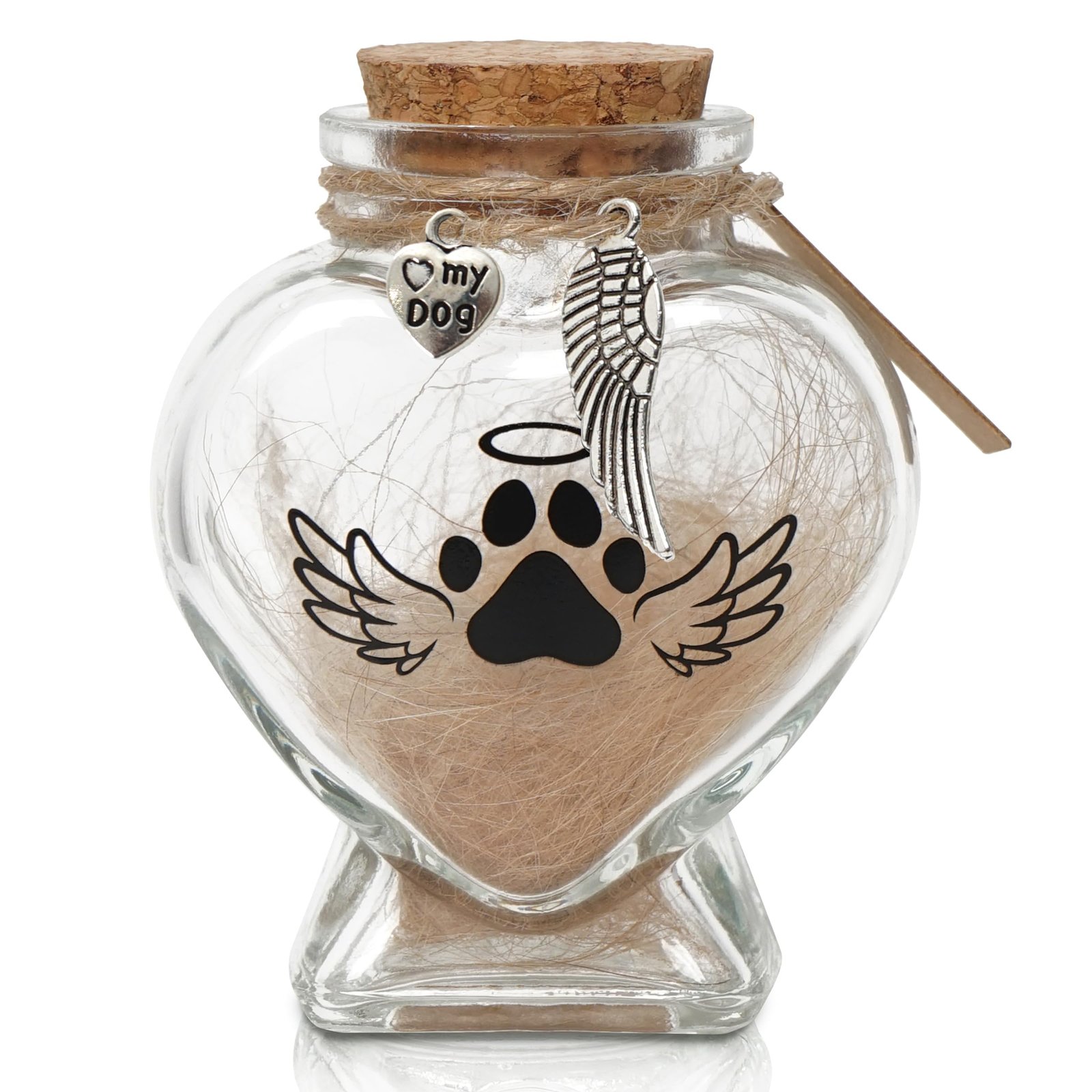 Pet Memorial Heart Shaped Jar, Rainbow Bridge Keepsake Urn for Dog/Cat Fur, Hair, Whiskers & Ashes, Personalized Sympathy Gif