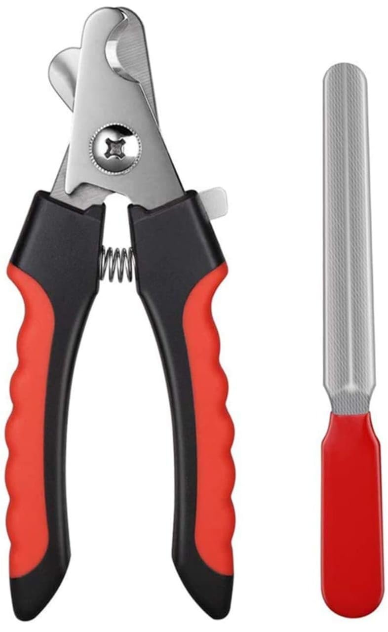Pet Nail Clipper with Nail File for Dogs & Cats | Professional Stainless Steel Nail Trimmer | Safety Lock | Non-Slip Grip | S
