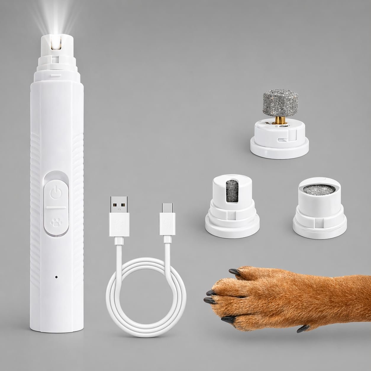 Pet Nail Grinder with LED Light for Blood Line Detection, USB Rechargeable, Safe Paw Care Tool for Dogs and Cats
