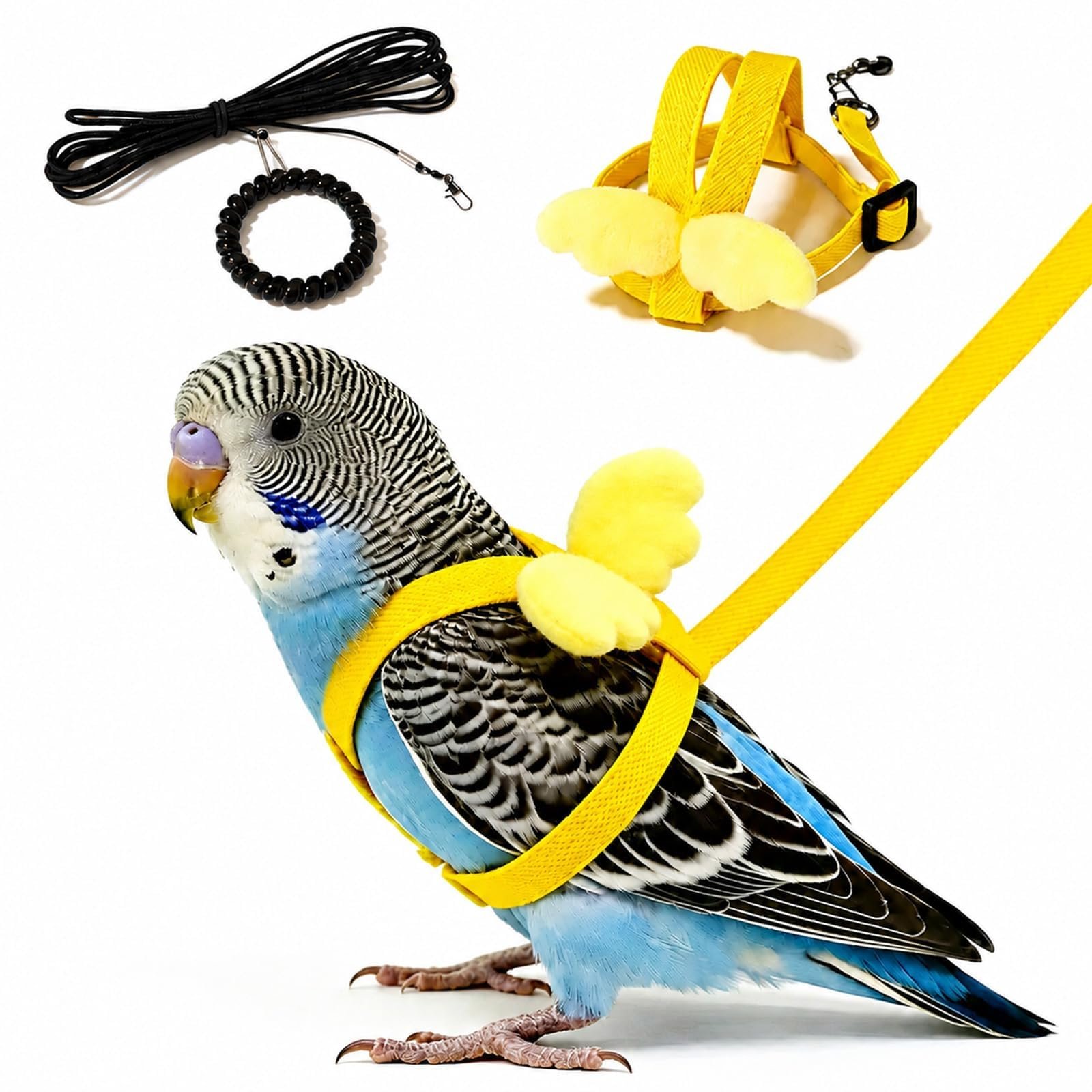 Pet Parrot Bird Harness and Leash, 2m Adjustable Polyester Rope with Cute Wing, Bird Flying Harness for Parrots, Pigeons, Bud