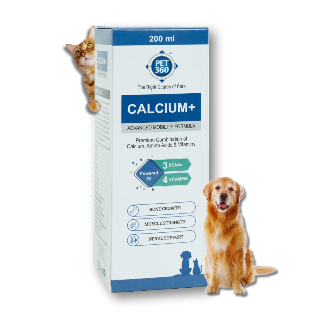 PET360 Calcium+ Advanced Mobility Formula for Dogs & Cats - 200ml | It has Calcium, Amino Acids & Vitamins for Bone Growth, M