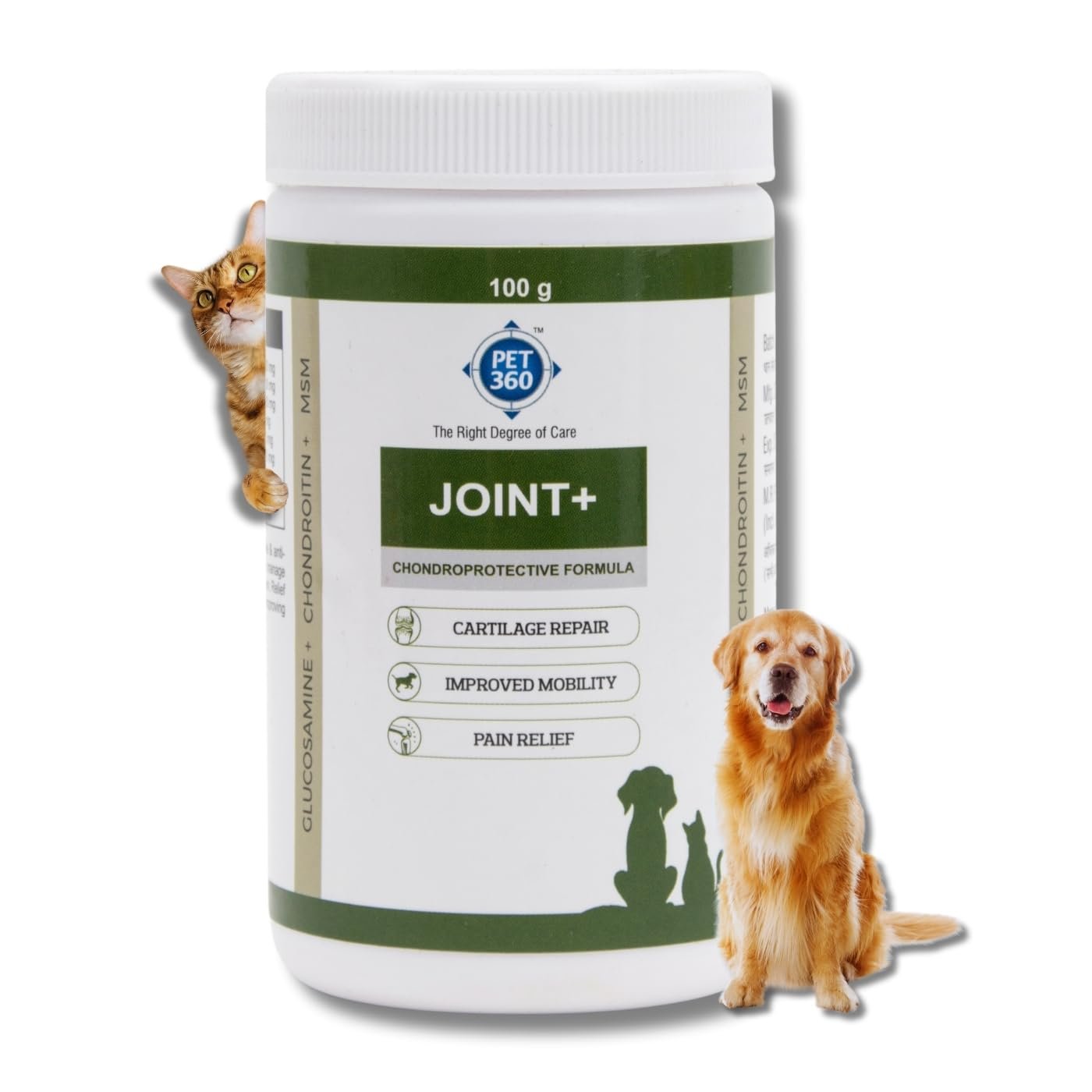 PET360 Joint+ Chondroprotective Formula - 100 gm | Hip, Joints, Cartilage Supplement for Dogs & Cats for Improved Mobility &