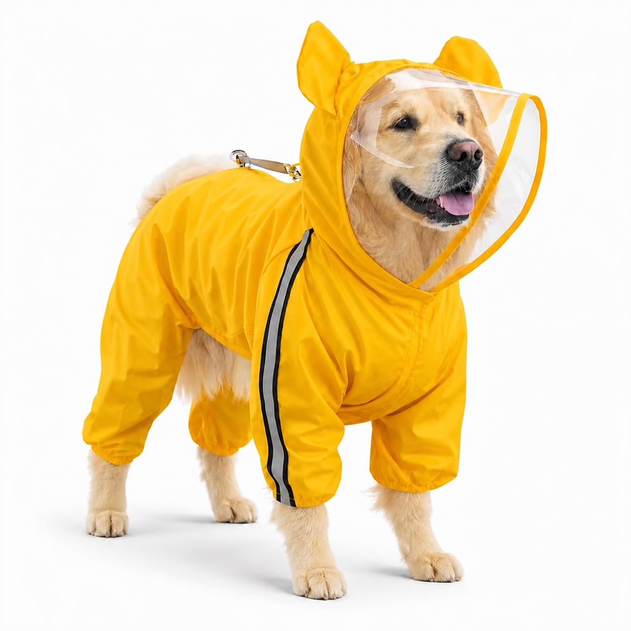 Petkartel Nylon Full Body Dog Raincoat with Hood & Transparent Face ShieldWaterproof Pet Rain Suit with Leash Hole & Reflecti