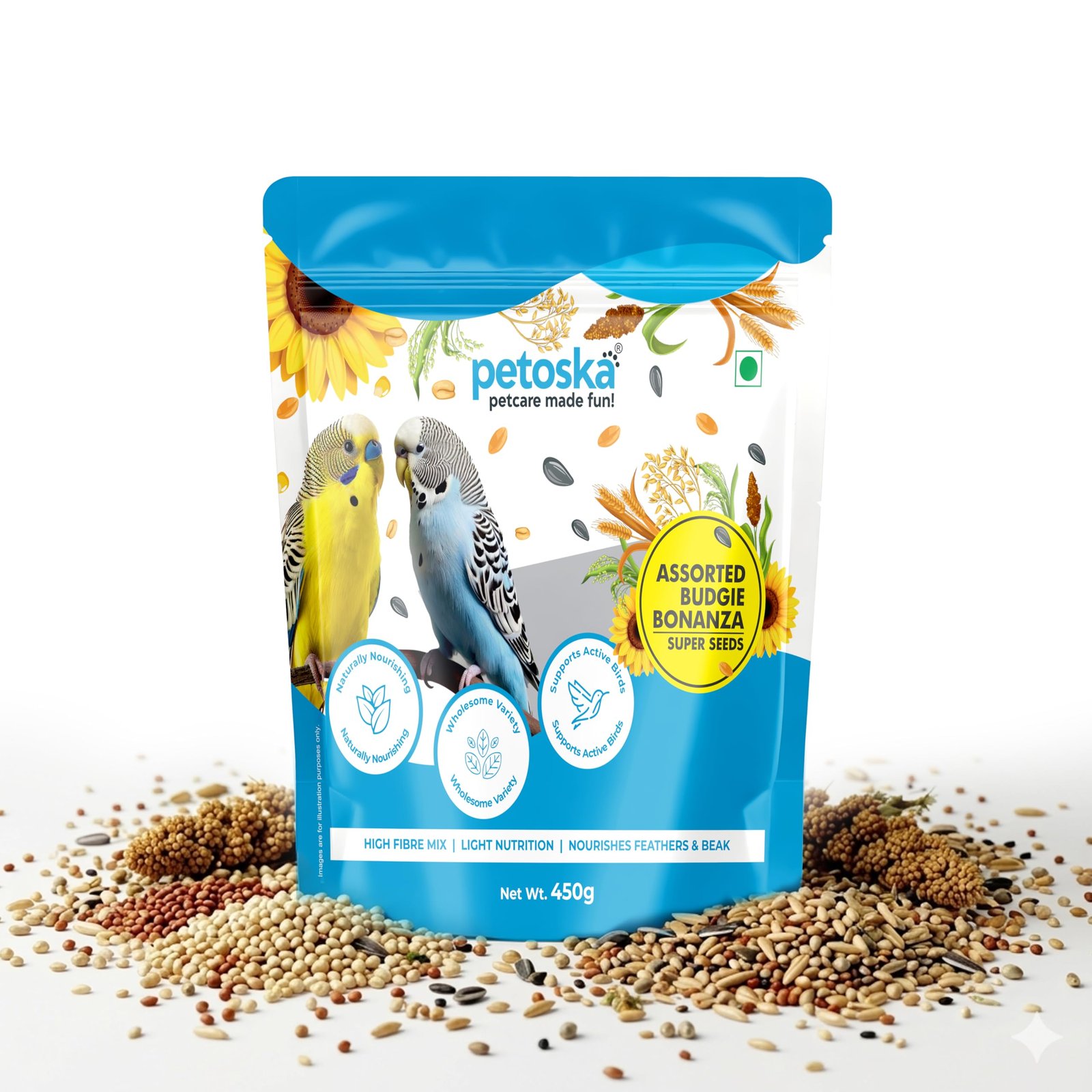 Petoska Budgie Bonanza Super Seeds | Balanced Daily Seed Mix for Budgies | Naturally Nourishing | Wholesome Variety | Support