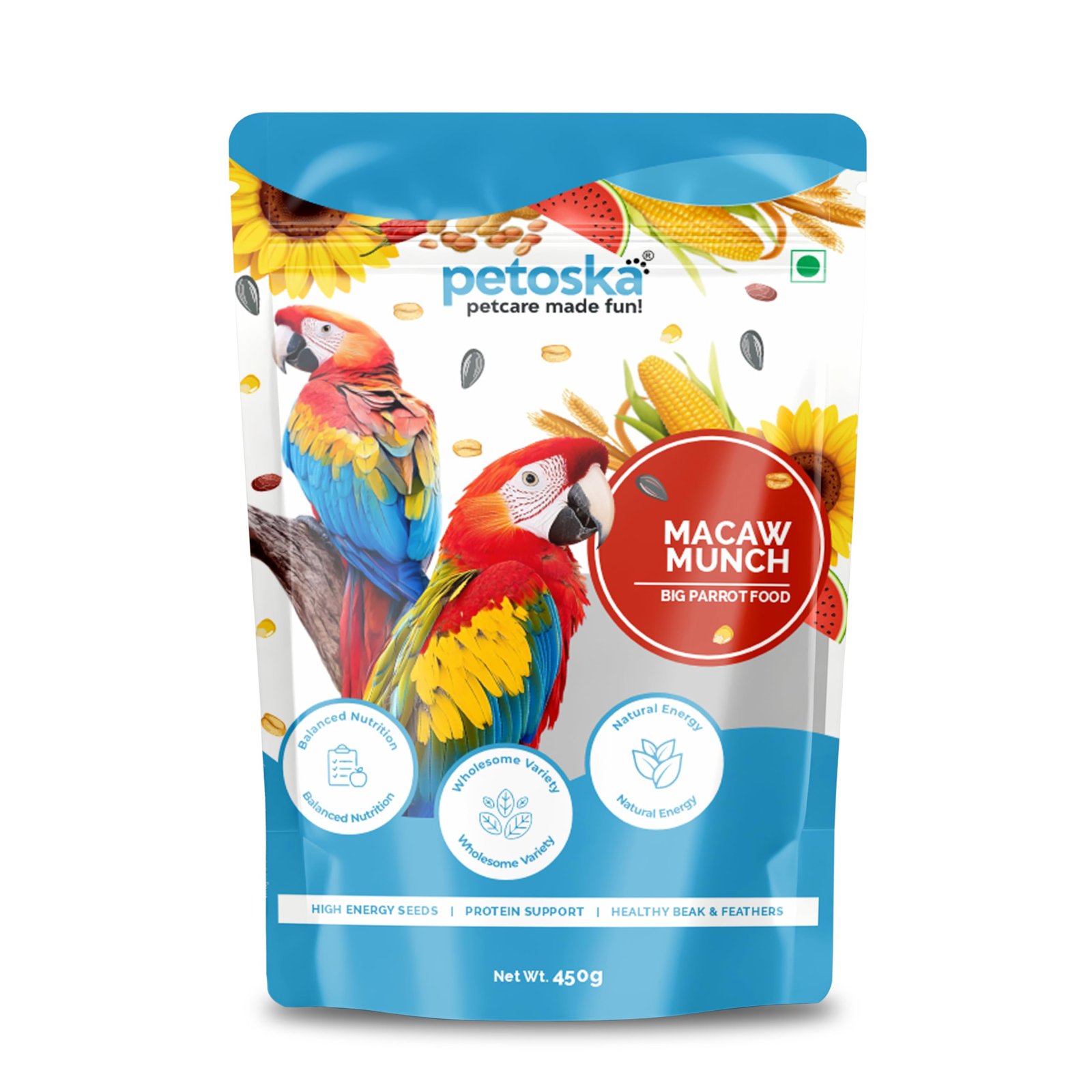 PETOSKA Macaw 14 Seeds Mix | Surge for Macaw Seed for Parrot | Big Parrot Seeds | Natural Bird Food with | Bird Food Mix |450