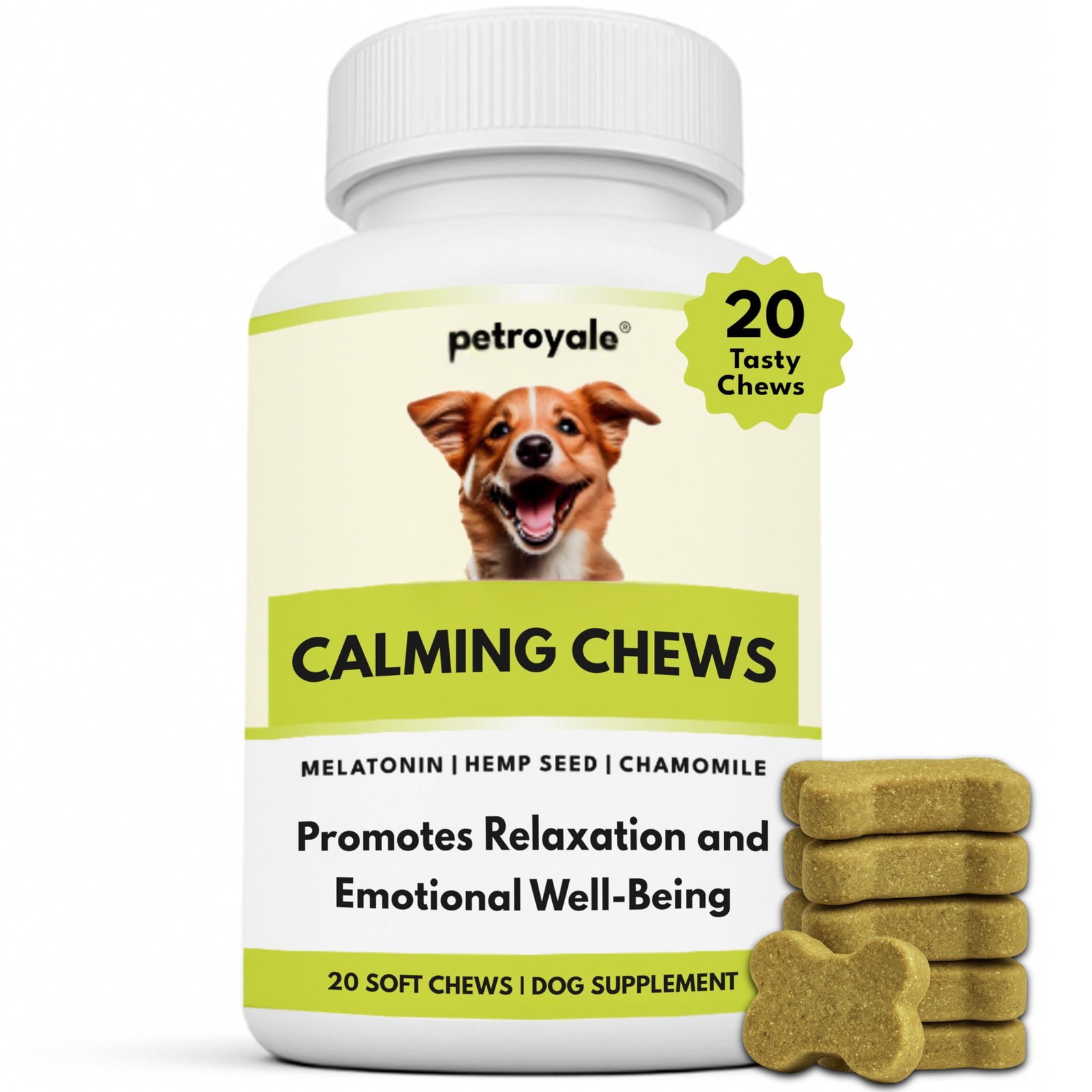 Petroyale Calming Chews for Dogs | Reduces Stress & Aggression in Dogs | Dog Behaviour Management | Non-Drowsy | Anti-Anxiety