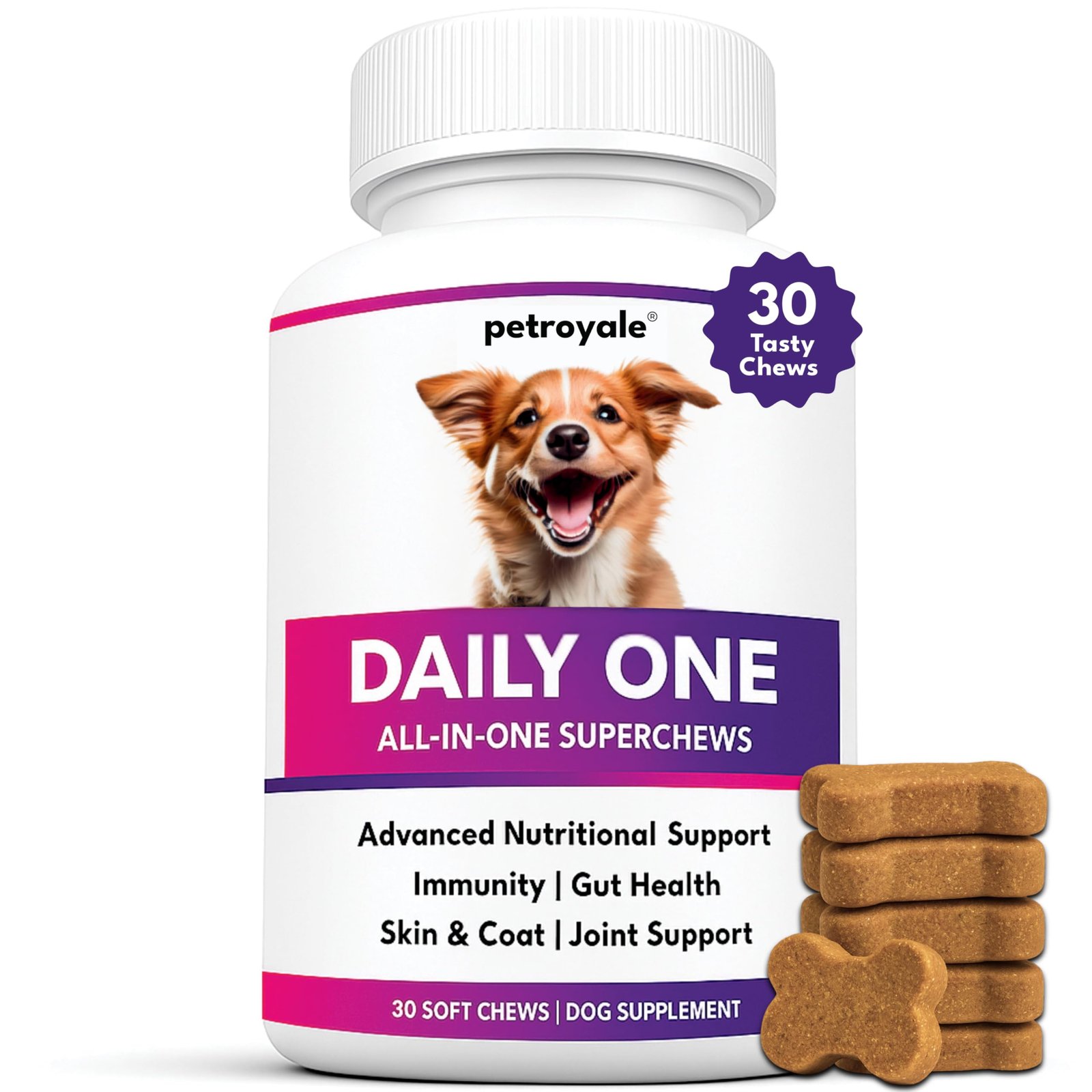 Petroyale Daily One, All-in-One Supplement for Dogs – 25 in 1 Dog Multivitamin, Probiotics, Omega 369, Hip & Joint, Skin & Co