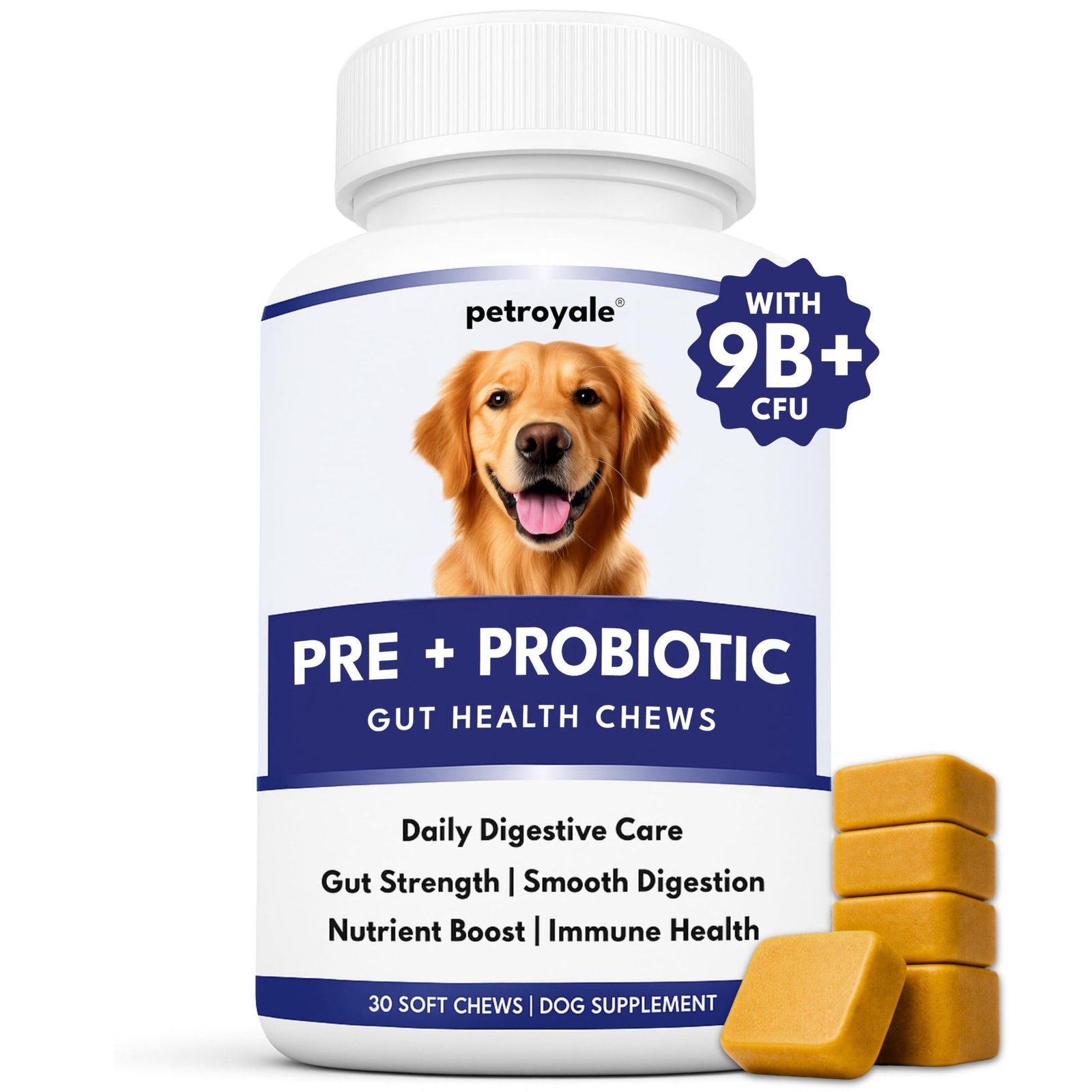 Petroyale Dog Pre+ Probiotic & Prebiotic Chews – Probiotics for Dogs – Dog Gut Health Supplement – Relieves Diarrhea, Improve