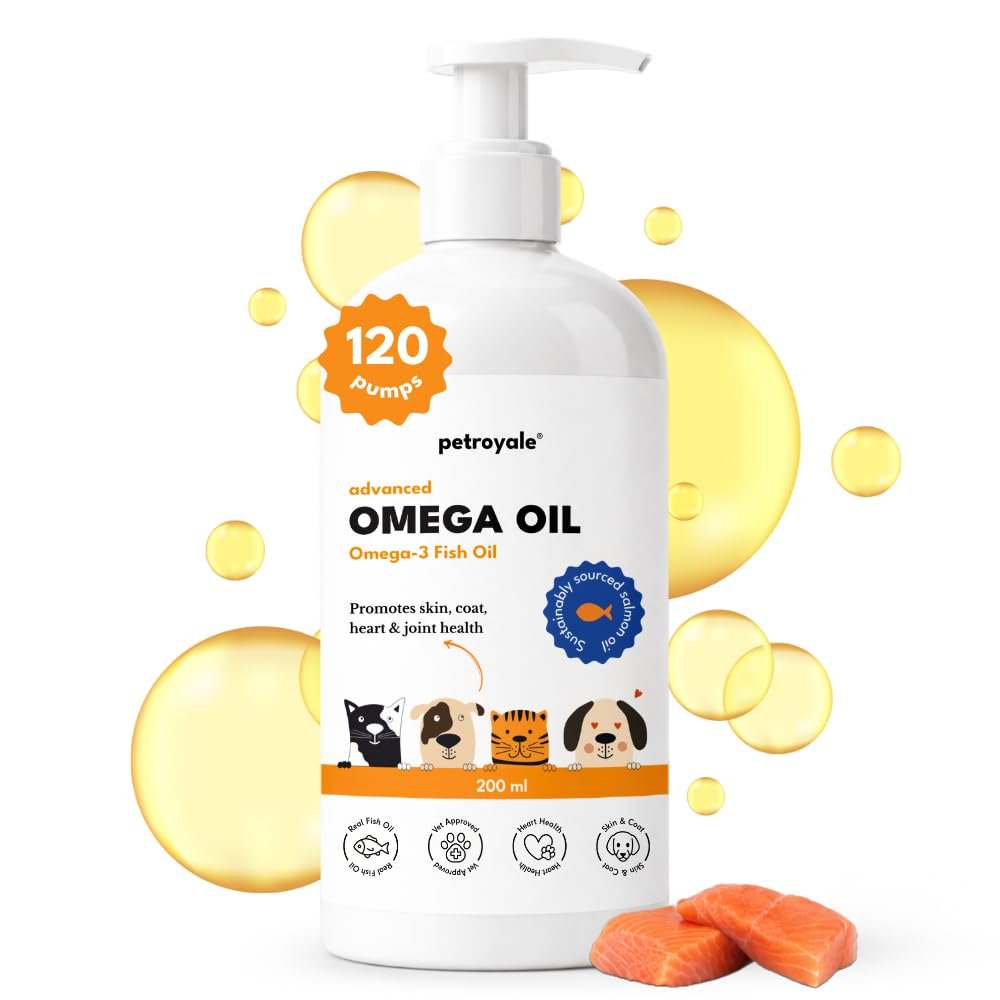 Petroyale Omega 3 Fish Oil for Dogs & Cats - Salmon Fish Oils with Omega 3 6 9 - Supports Skin, Coat, Joints & Immunity- Fish