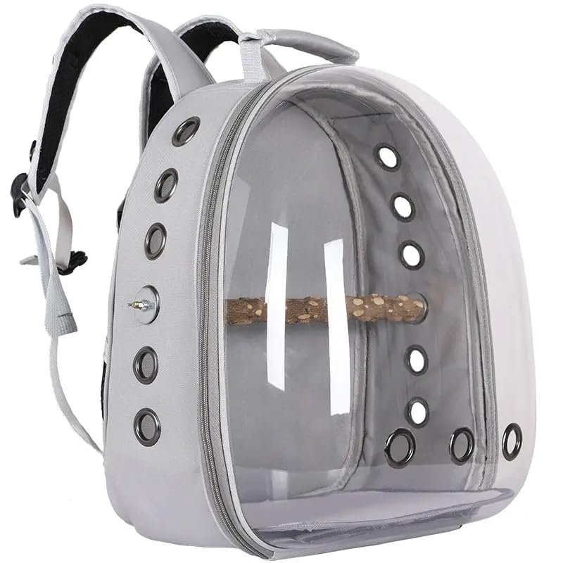Pets Emipre Birds Carrier Backpacks | Transparent Capsule Breathable Birds Bag, with Plastic Tray Stand Perch | for Travel Hi