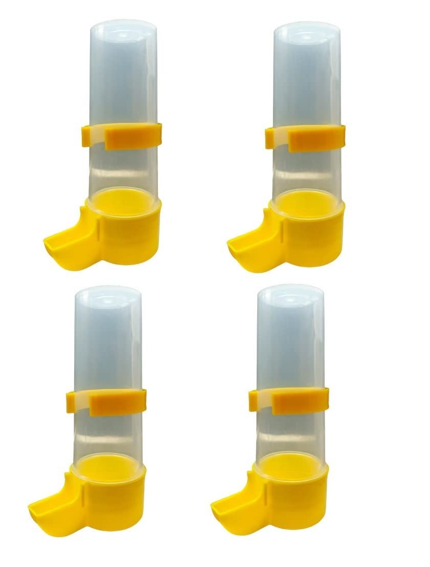 Pets Wizard - Cage Combo - Bird's Water & Food Feeder 140 ML for Imported Type Cages - Pack of 4 (Yellow - Color)