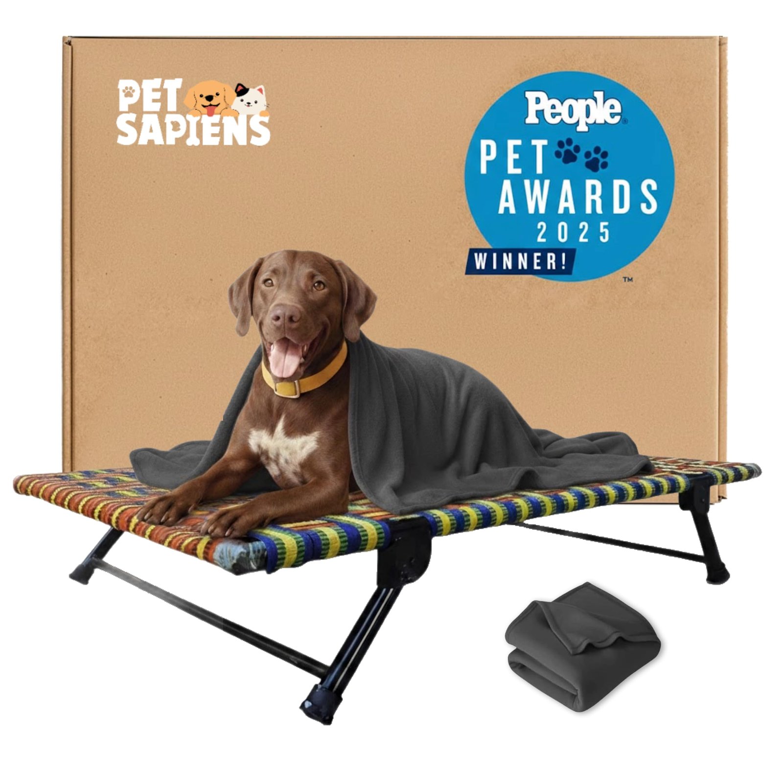 PETSAPIENS Folding Elevated Extra Large Size with Towel (42x30x8 Inches) I Nylon Cooling Summer Bed I Elevated Dog Bed I Dog