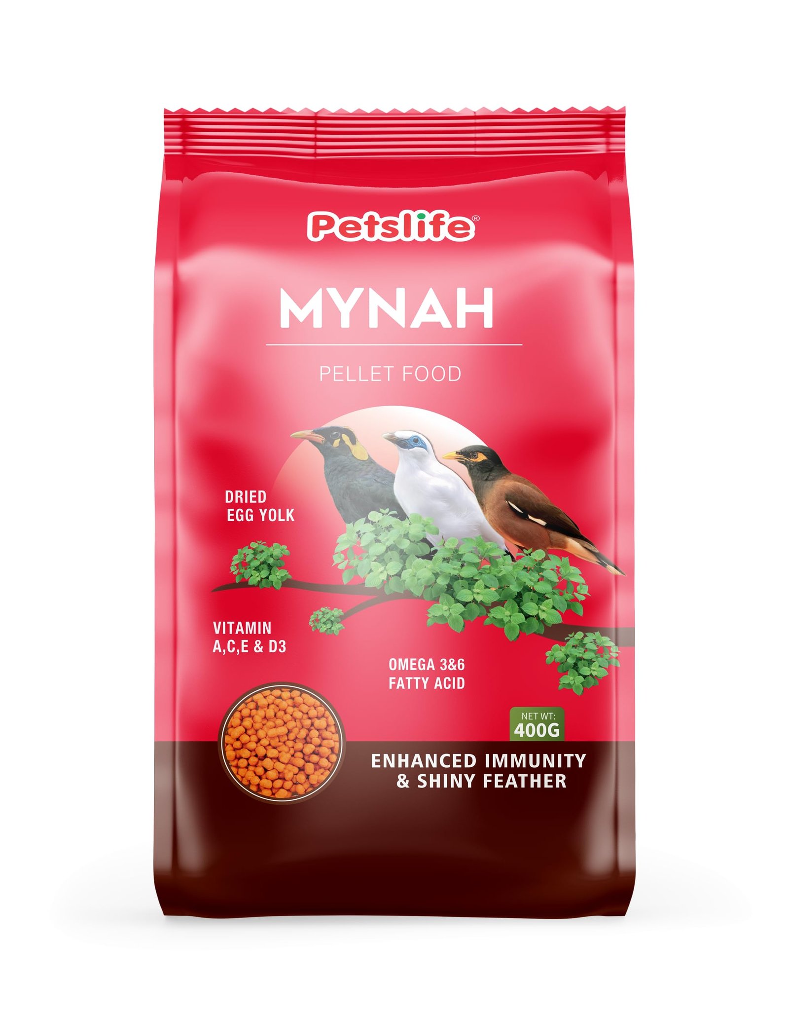 Petslife Mynah Bird Food, 400g, Comlete Nutrition with Omega 3 & 6 for Vibrant Feathers, Strong Immunity & Balanced Nutrition