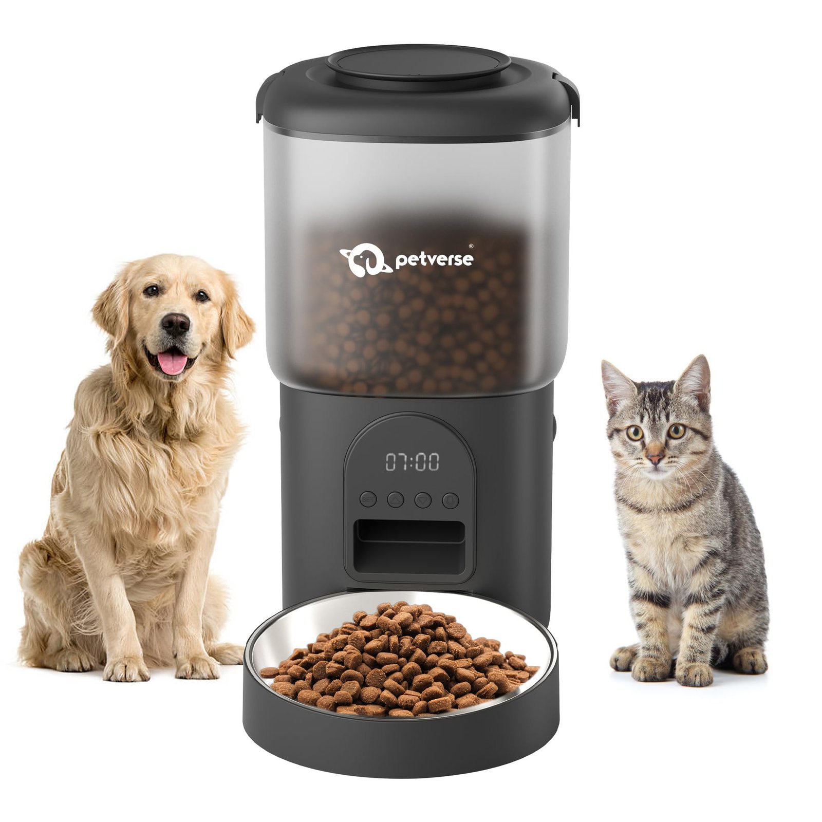 Petverse Automatic Pet Feeder 4.5L for Dogs and Cats, Timed Feeding with Portion Control, Voice Recorder, LED Display, Anti C