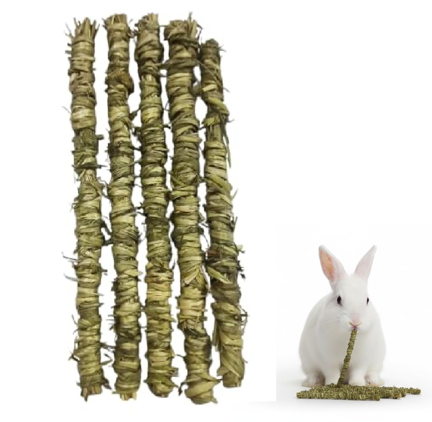 PETZEE 100% Organic Timothy Hay Handcrafted Chew Sticks Toy for Small Animals (Pack of 5) Rabbit, Hamsters, Small Animal Food