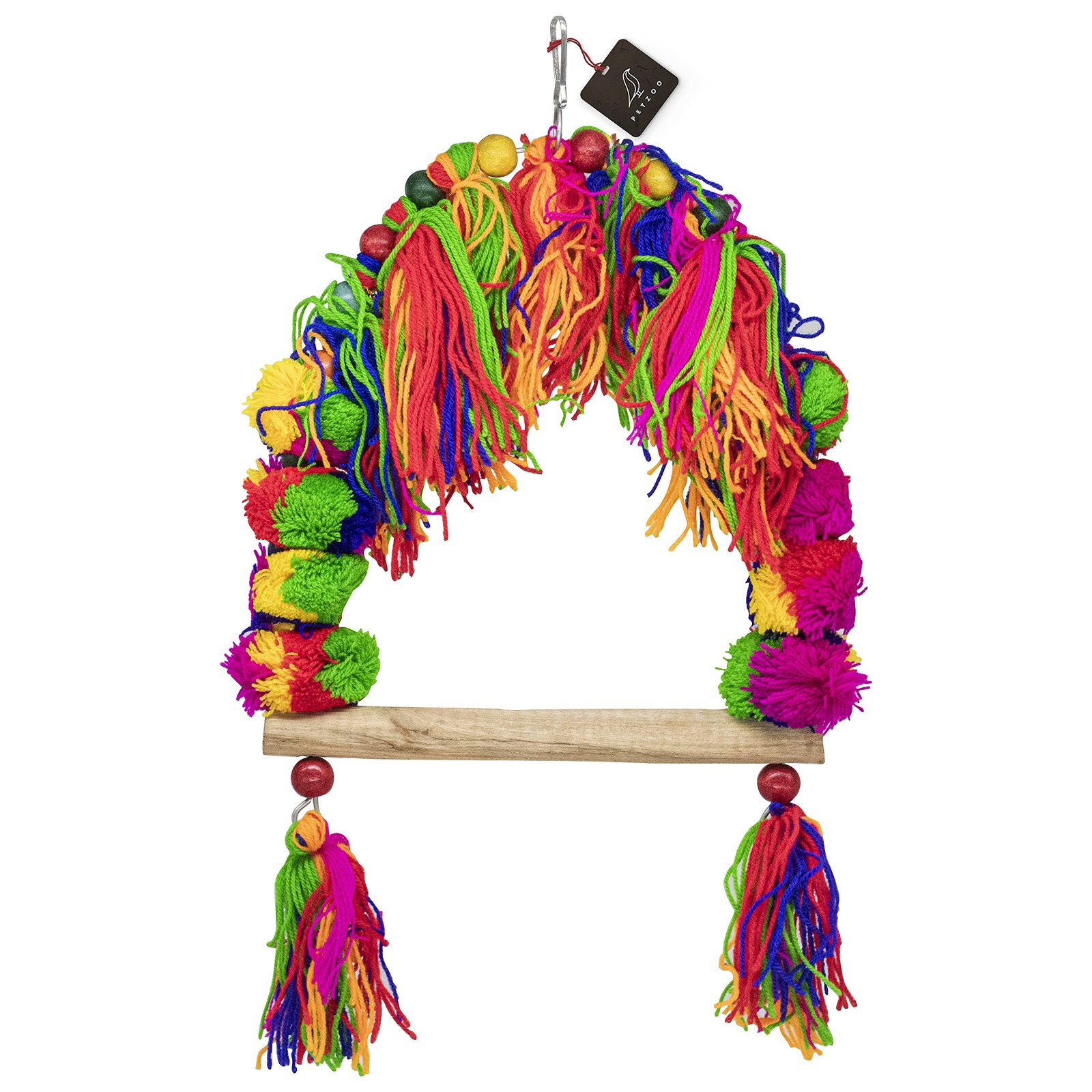 PETZOO Interactive Threaded Bird Perch Swing Ladder Colorful Toy for Big Birds, Macaw, African Grey, Parrot - Cage Accessorie