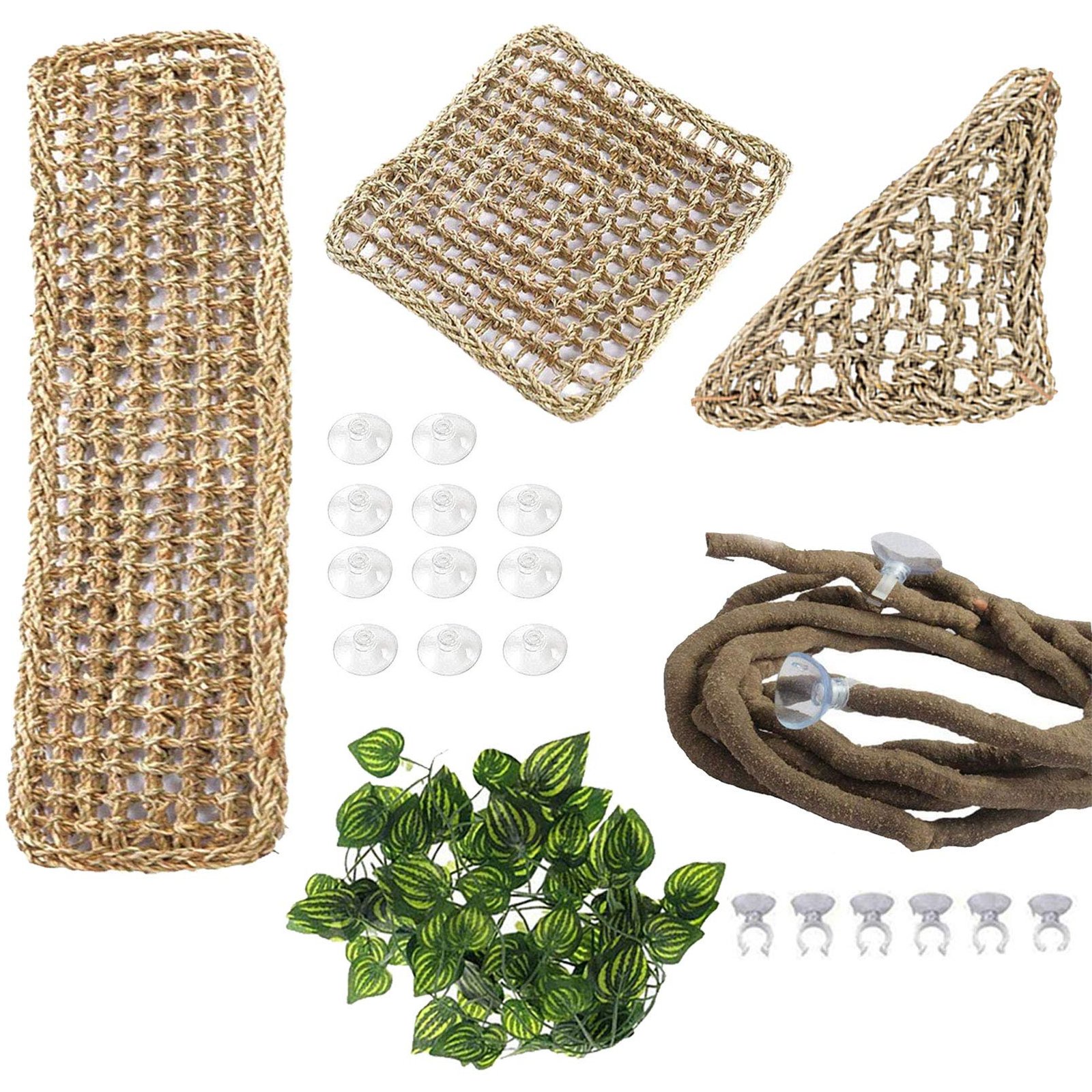 PINVNBY Bearded Dragon Hammock Lizard Natural Seagrass Habitat Reptile Tank Accessories Jungle Climber Vines Flexible Leaves