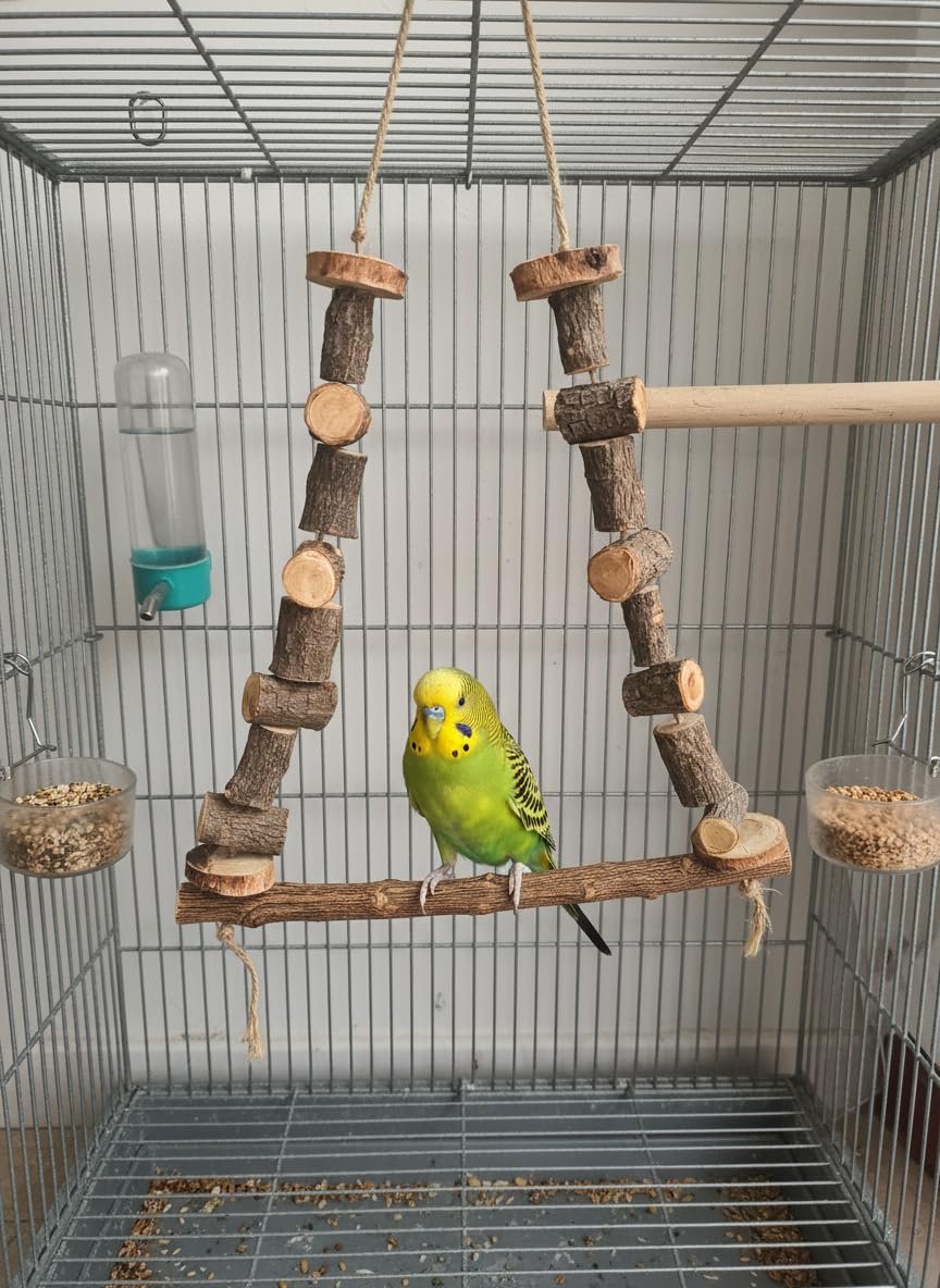 Premium Natural Neem Wood Parrot Swing & Chewing Toy – 100% Non-Toxic Bird Cage Accessory for Macaws, African Greys, Cockatoo