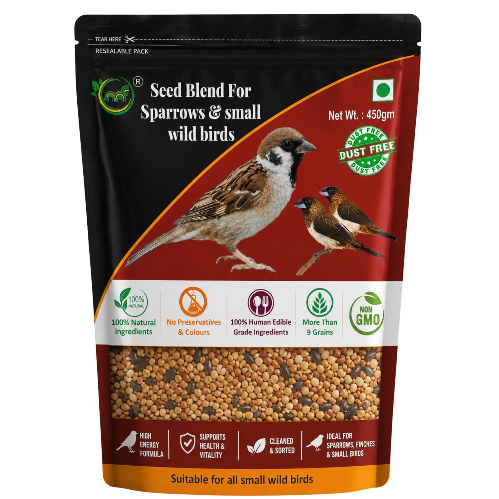 Premium Sparrow Food Seed Mix with Natural Grains & Millets | Nutritious Daily Bird Feed for House Sparrows & Small Wild Bird
