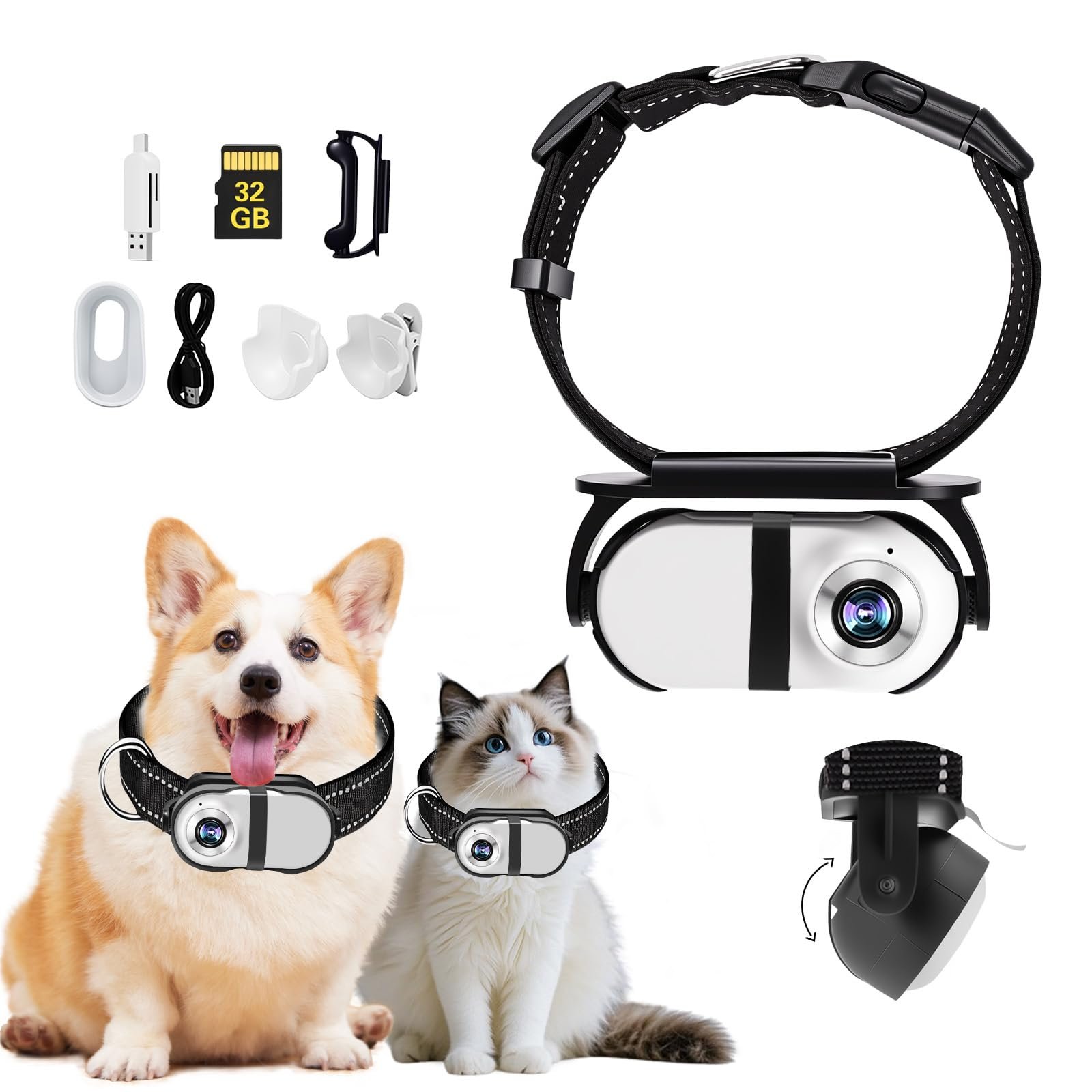 PRRPRR HD 1080P Cat Camera Collar with Video Record Wireless Mini Sport cam,Small Action Cameras,Body Camera for Pet Supplies