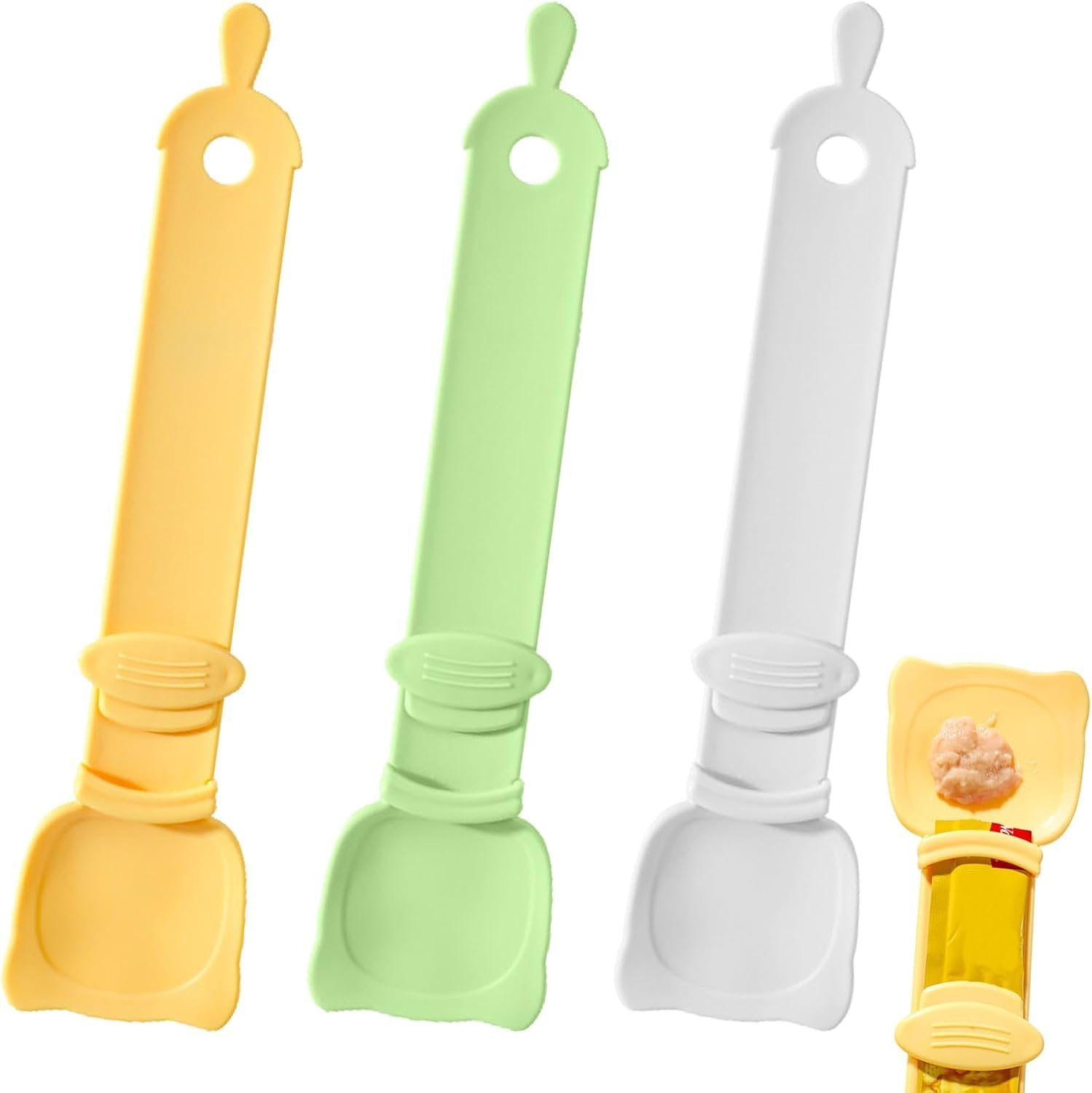PSK PET MART Cat Treat Squeezer Spoon with Sliding Dispenser – Reusable Silicone Pet Snack Feeder for Cats & Kittens, Mess-Fr