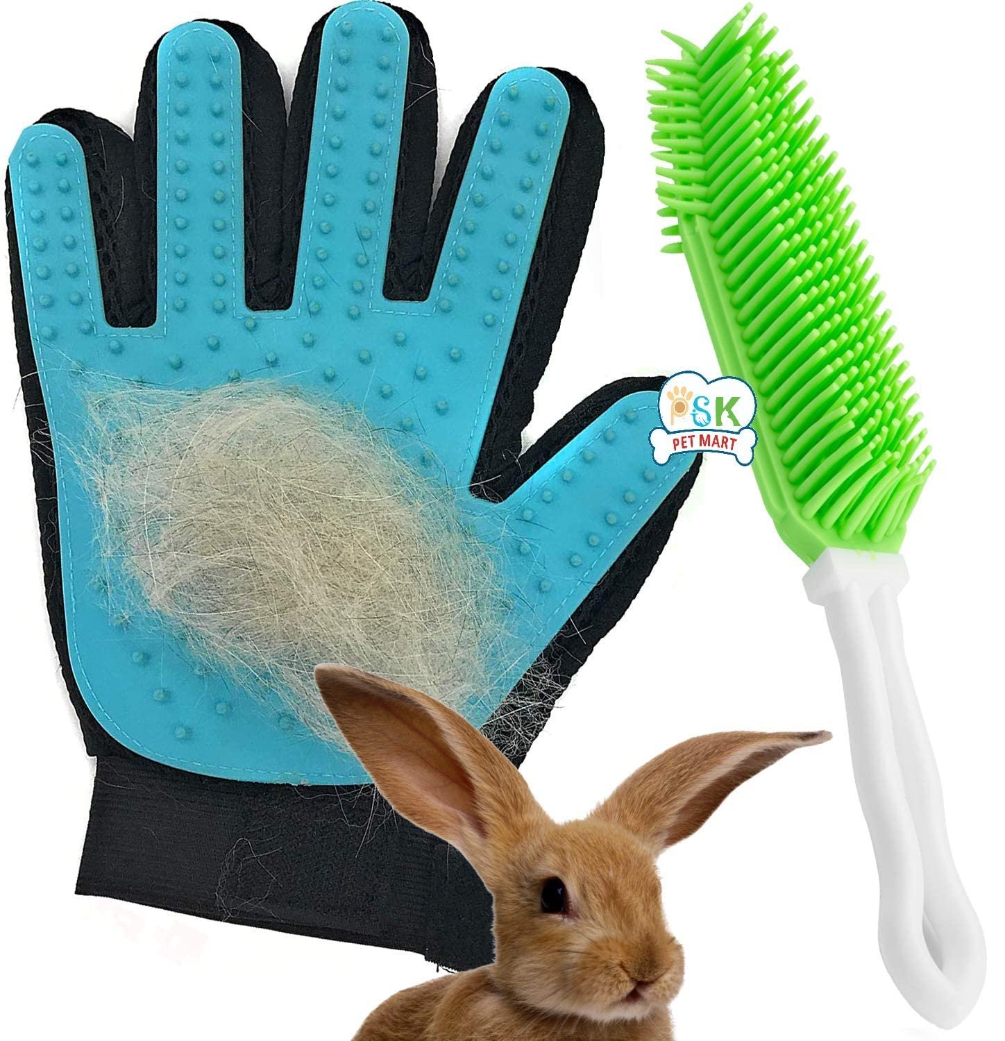 PSK PET MART Rabbit Brush and Grooming Glove - 2PCS - Gentle on Bunnies and Guinea Pigs- Small Animal Hair Remover