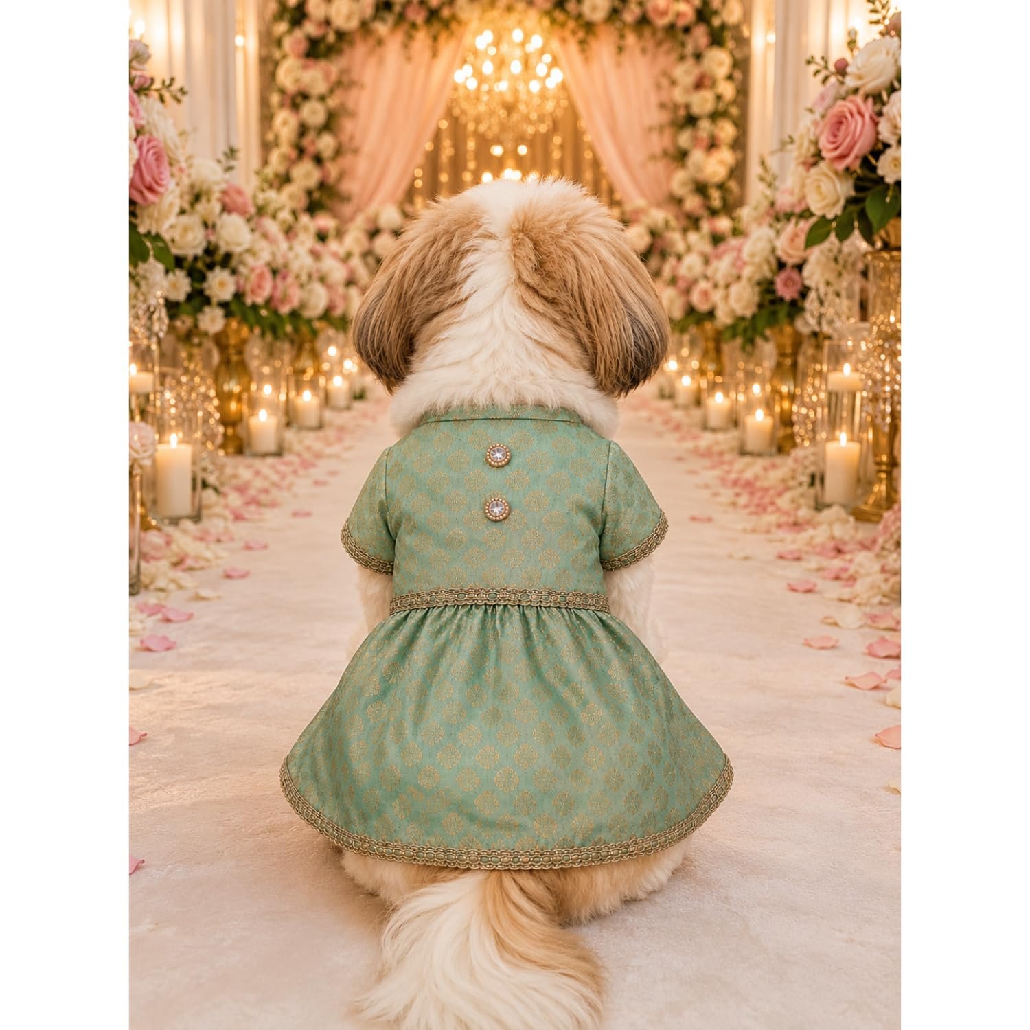 Pupmeo Dog Wedding Frock for Female Dogs | Princess Party Dress for Dogs | Stylish Ethnic for Puppies & Cats | Comfortable Fe