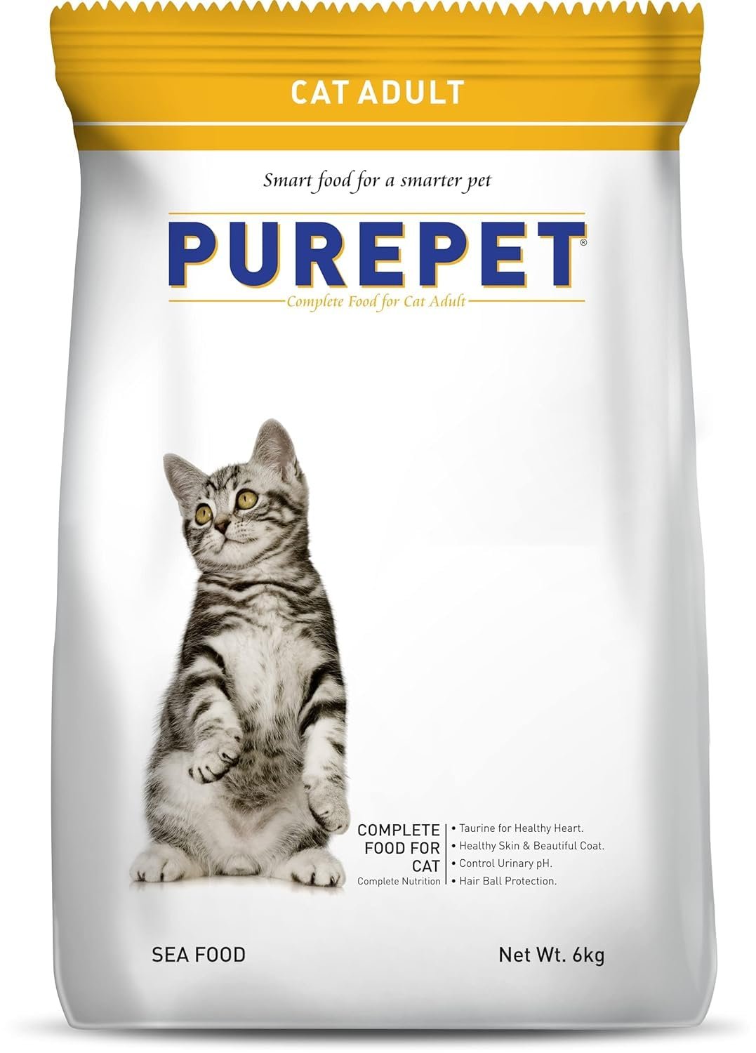 Purepet Adult Dry Cat Food 6kg | Seafood | Taurine for Heart Health | Skin & Coat Care | Controls Urinary pH | Hairball Prote