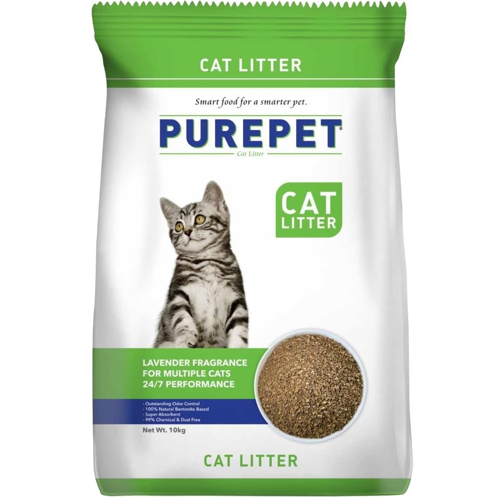 Purepet Cat Litter for All Cat Breed, Lavender Fragrance - 10kg Pack Pet Litter Tray Refill