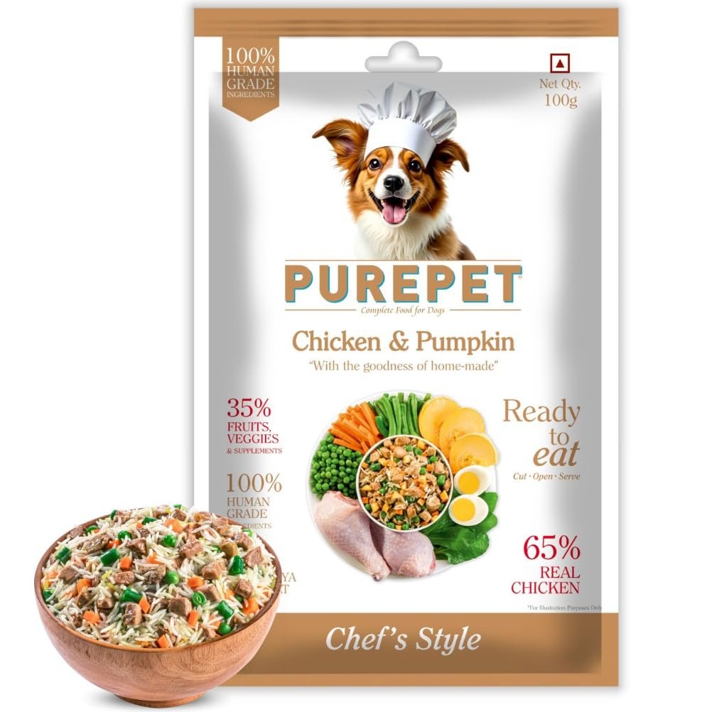Purepet Fresh Dog Food Chicken & Pumpkin, for Adult & Puppy, 100gm | High Protein, 65% Real Chicken, 35% Fruits & Veggies | N
