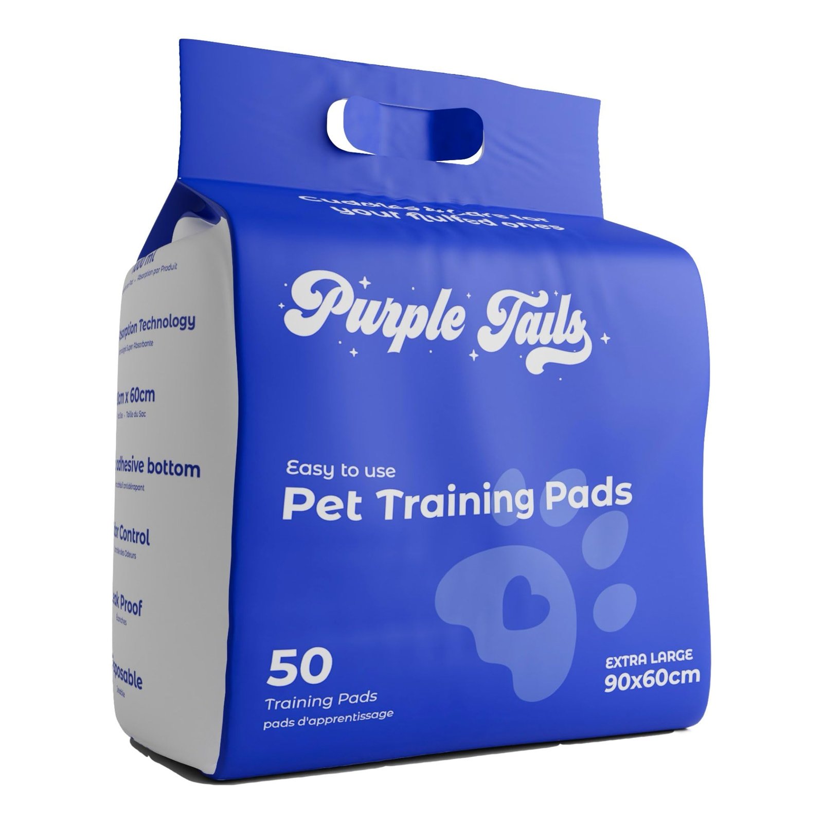 Purple Tails Canada XL Pet Training Pads with Adhesive Tape – Pack of 50 – 8 Layers Super-Absorbent XL Pee Pads for dogs – Bu