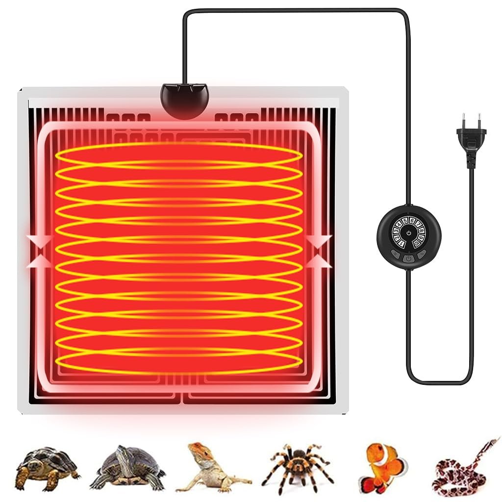 Qpets® 12W Reptile Heating Pad, Under-tank Heater with 10 Temperature Levels, Winter Thermal Mat with Temperature Controller