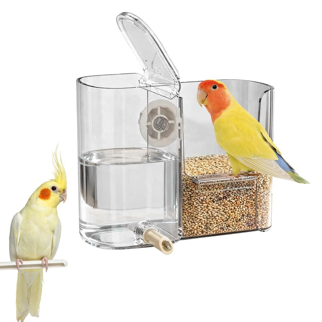 Qpets® 2-in-1 Bird Feeder with 450ml Water Dispenser, Clear Food Grade Hanging Bird Food & Water Feeder for Cage, Automatic S