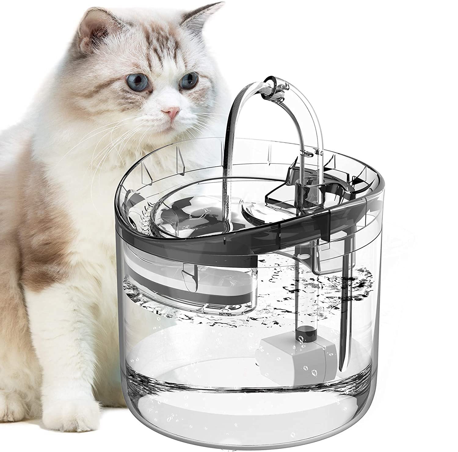 Qpets Cat Water Fountain, Automatic Cycle, Multi-Filter, 1.8L Quiet | Circulating Flow for Cats and Dogs, Reduced Noise at Ho