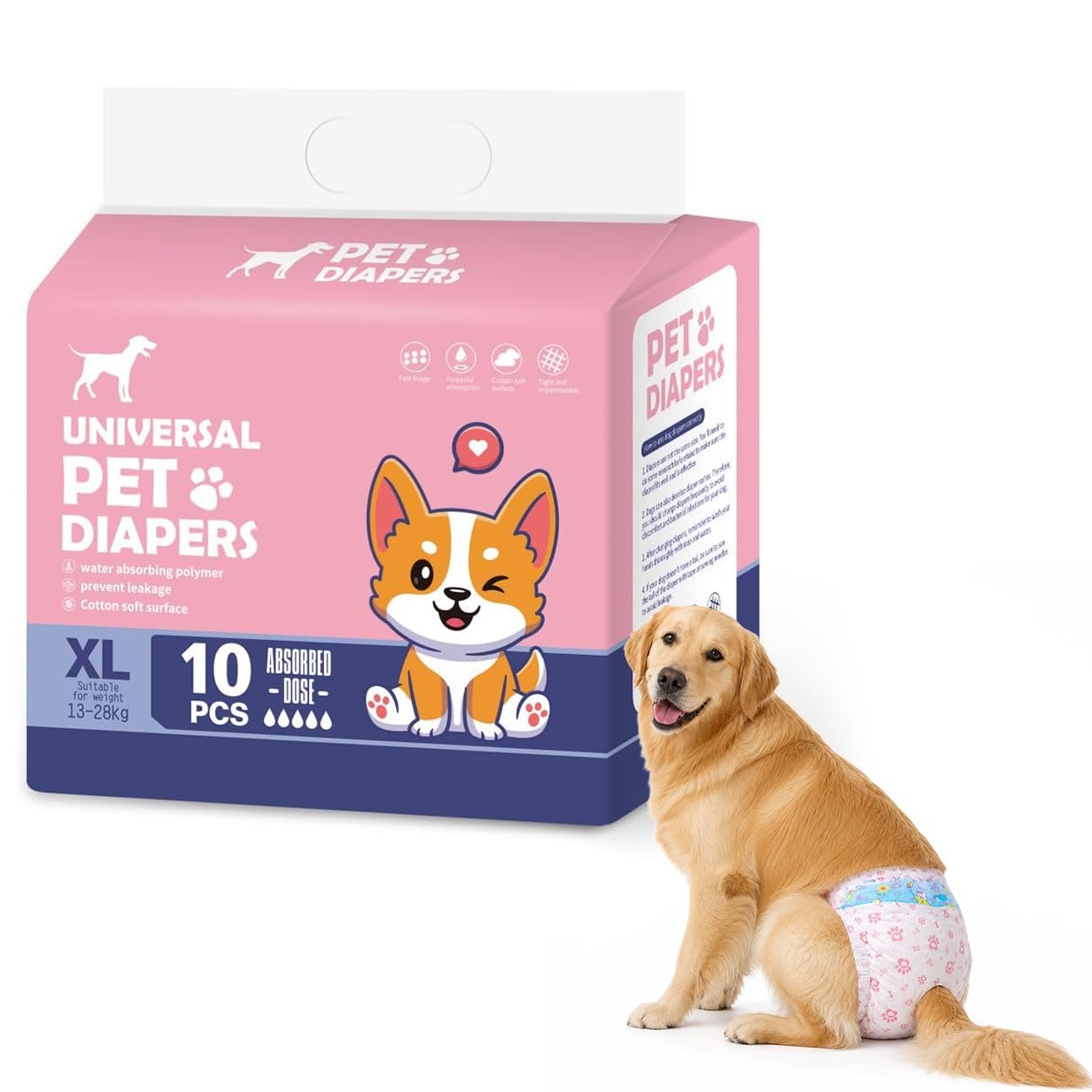 Qpets Disposable Female Dog Diapers Absorbent Leak Resistant Heat Cycle XL | Fast Absorption with Breathable Comfort and Secu