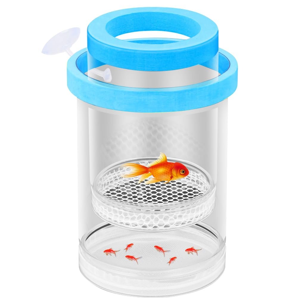 Qpets® Floating Breeder Box for Fish Tank, 10cm Diameter Double Layer Aquarium Isolation Incubator with Floating Foam Collar