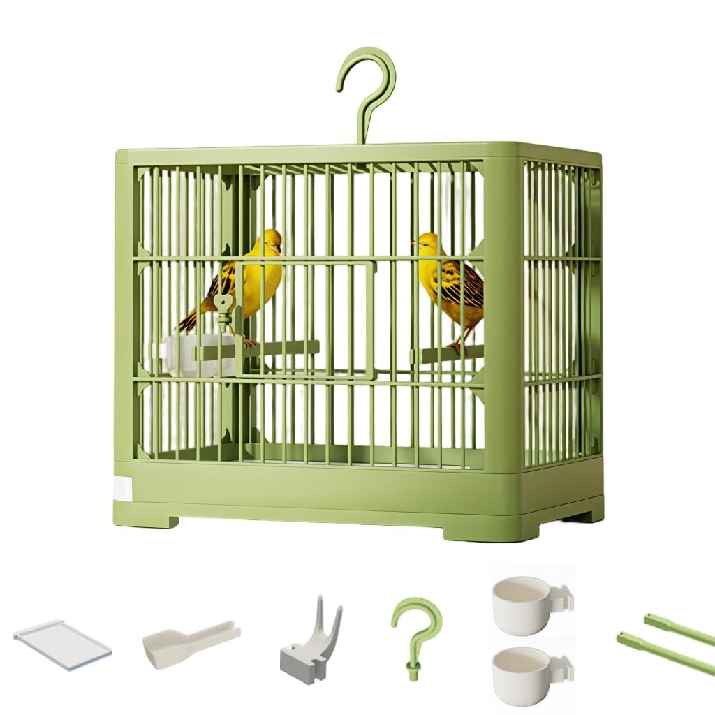 Qpets® Foldable Travel Bird Cage, Portable Mesh Carrier with Perch, Food Tray & Water Cup, Outdoor & Indoor Quick-Setup Desig