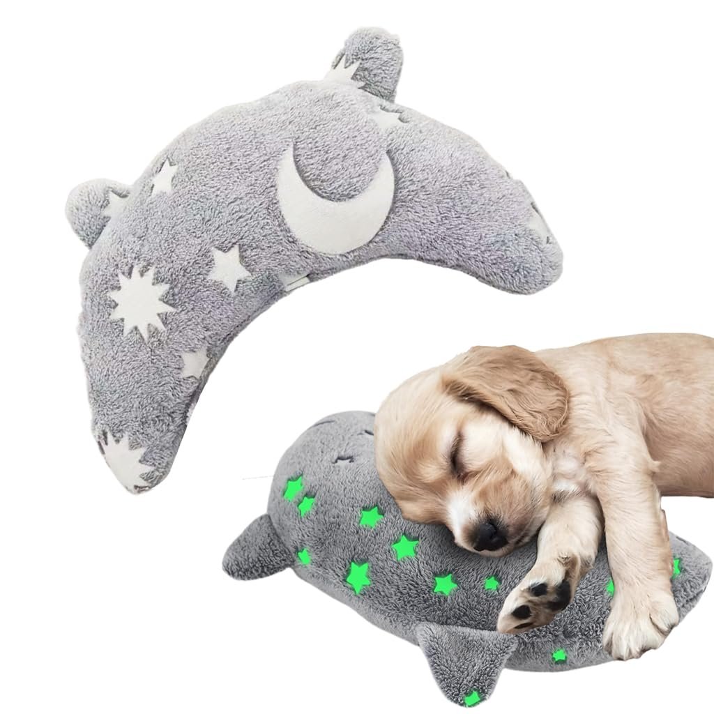 Qpets Glow-in-the-Dark Cat Dog Pillow, Soft Plush Sleeping Cushion 24x20cm | Star Design with Head & Neck Support, Durable &