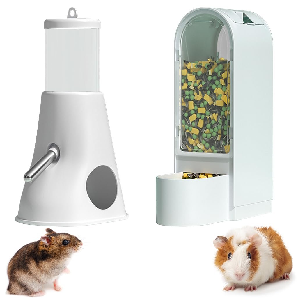 Qpets® Hamster Food Feeder Hamster Water Feeder Set for Cage, Small Pet Transparent Food Feeder with Auto Refill & Hanging Le