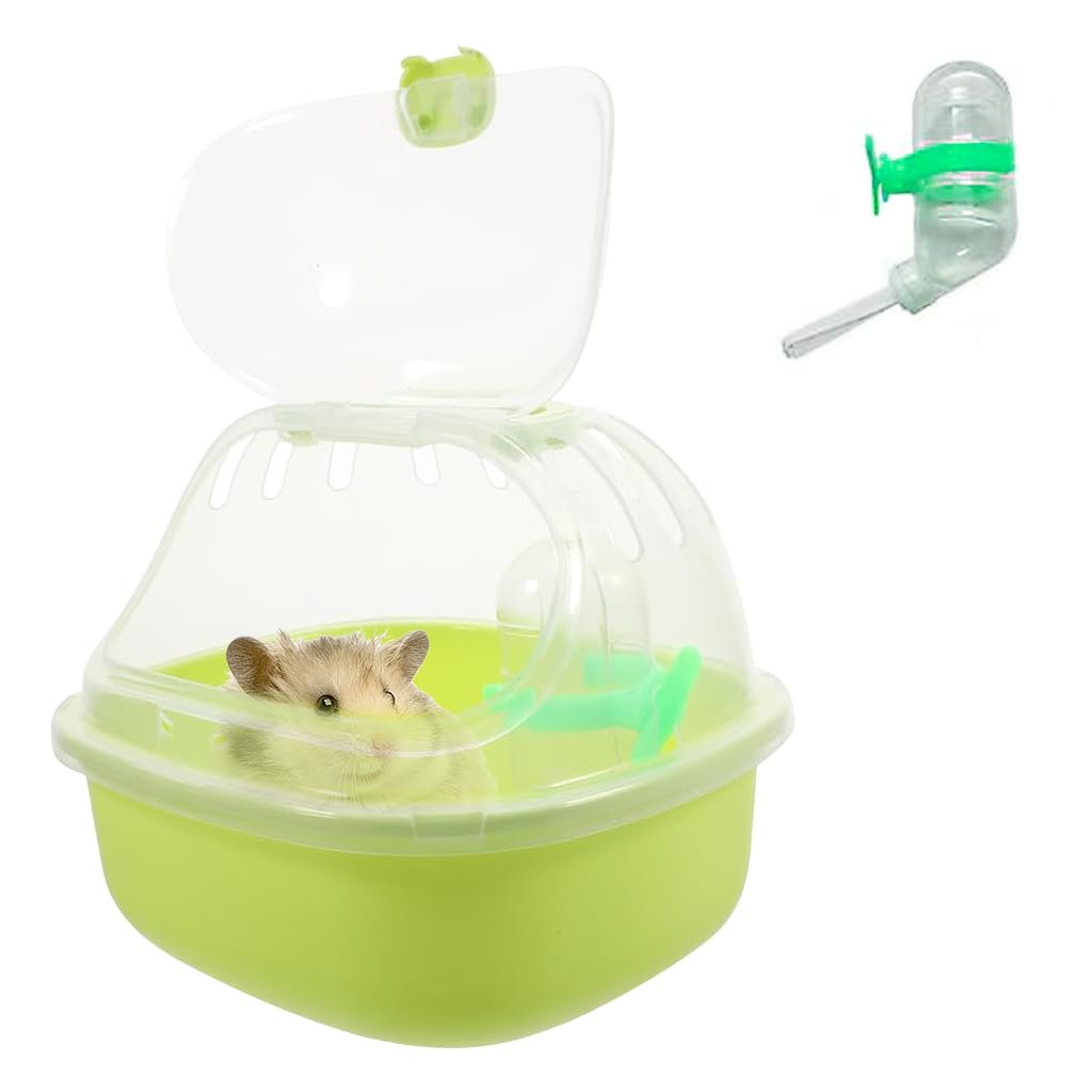 Qpets® Hamster House Cage With Water Feeder - Transparent PP Carry On Case With Flip-on Window and Handle - Travel Carrier Bo