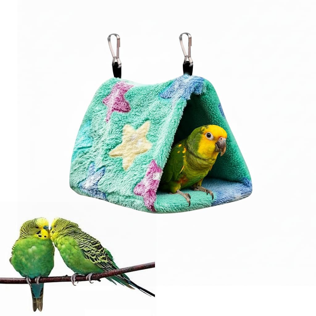Qpets Hanging Bird Hammock for Lovebirds Budgies, Small Cage Nest House | Soft Plush Bird Hammock, 17x12x13cm, Removable Wash