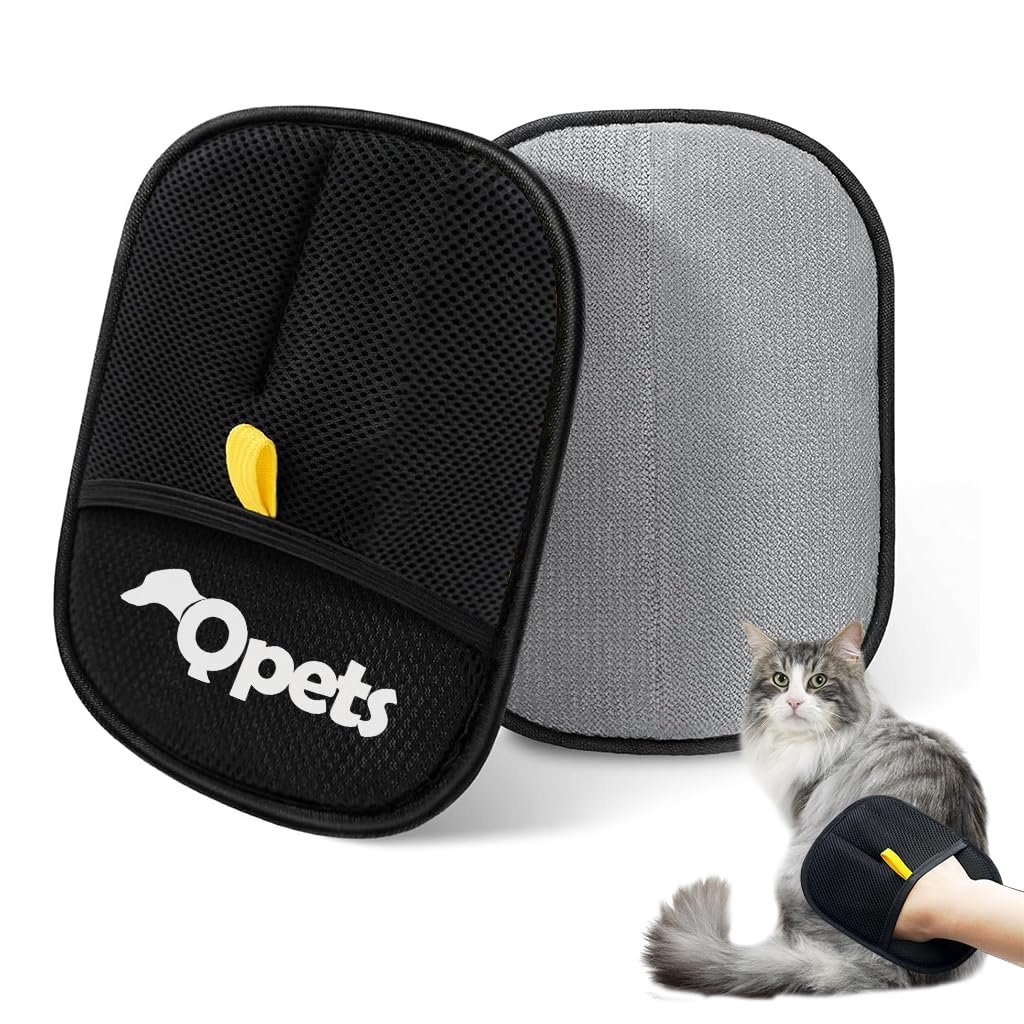 Qpets® Pet Hair Removal Glove for Dogs & Cats | Upgraded Electrostatic Reusable Grooming Mitt Cleaning Glove for Furniture, C