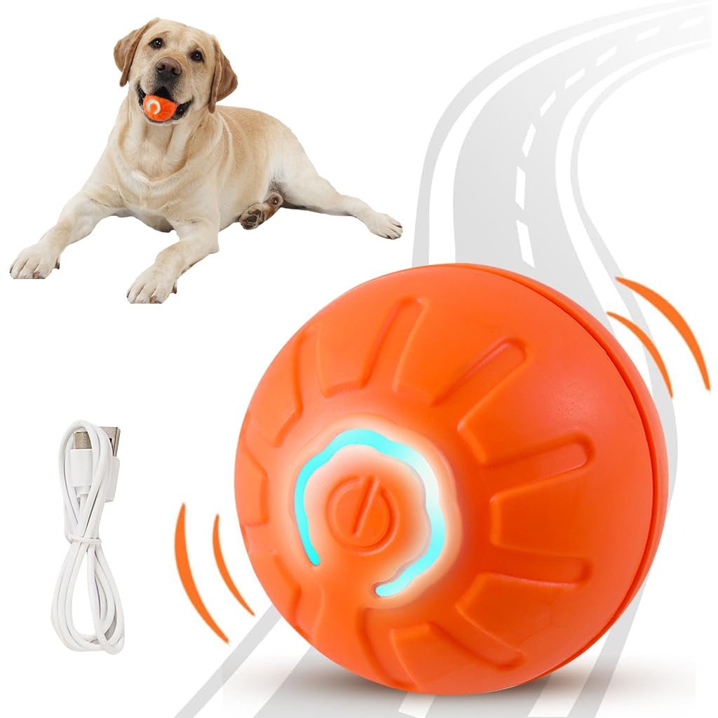 Qpets Small Dog Ball, Interactive Chew Bouncer with Cool Light | Rolling Bounce Play, Helps Ease Boredom, Durable Rubber, USB