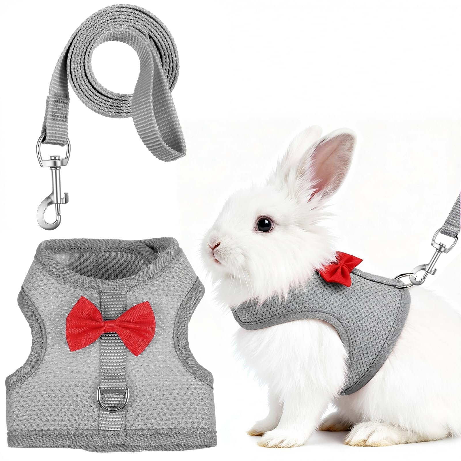 Rabbit Harness and Leash Set, Small Pet Walking Gear, Adjustable Bunny Vest with Soft Fabric, Secure Fit for Daily Walks Park